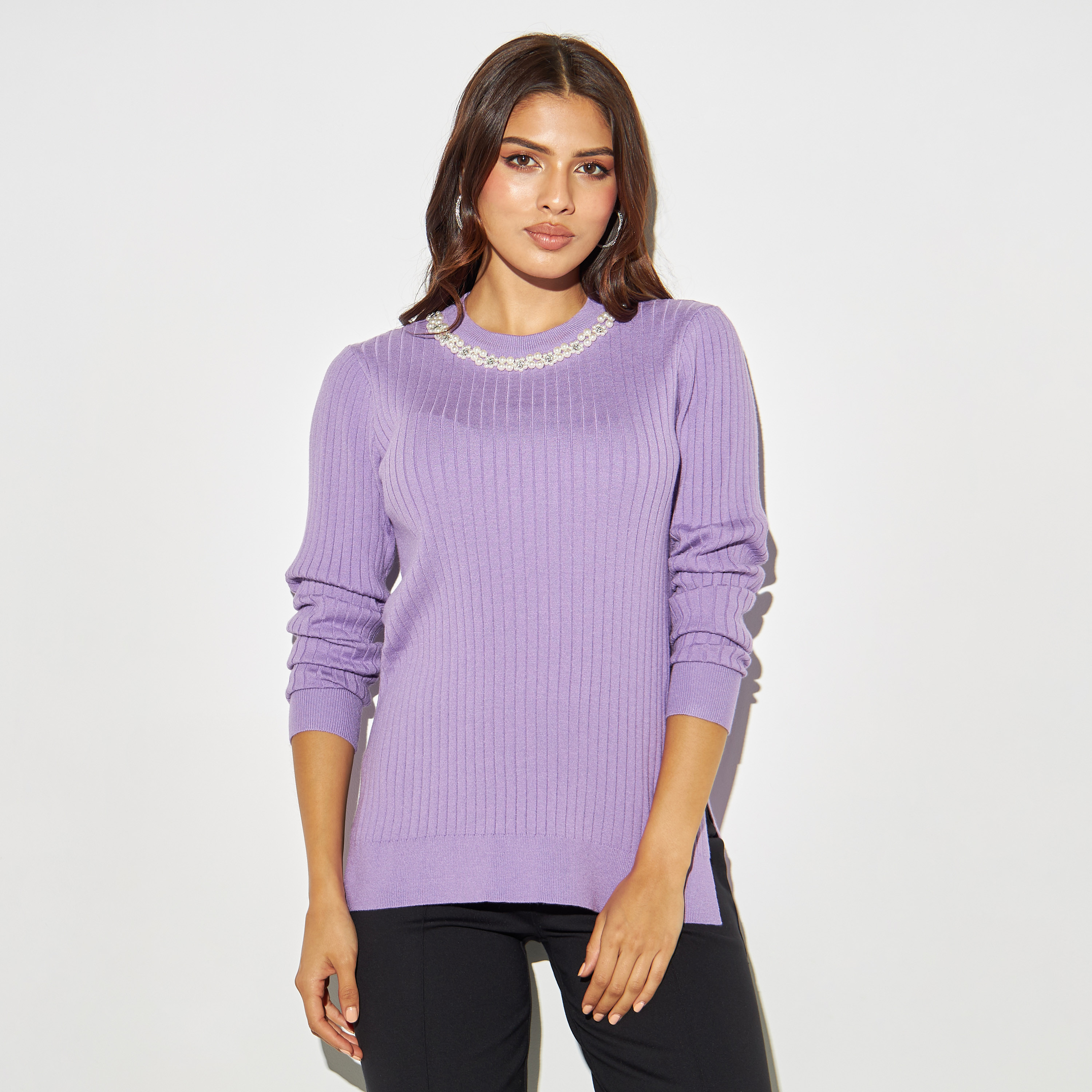 كنزة مزيّنة بفتحات وياقة ضيقة-women-winterwear-cardigansandjumpers-jumpers-image-5