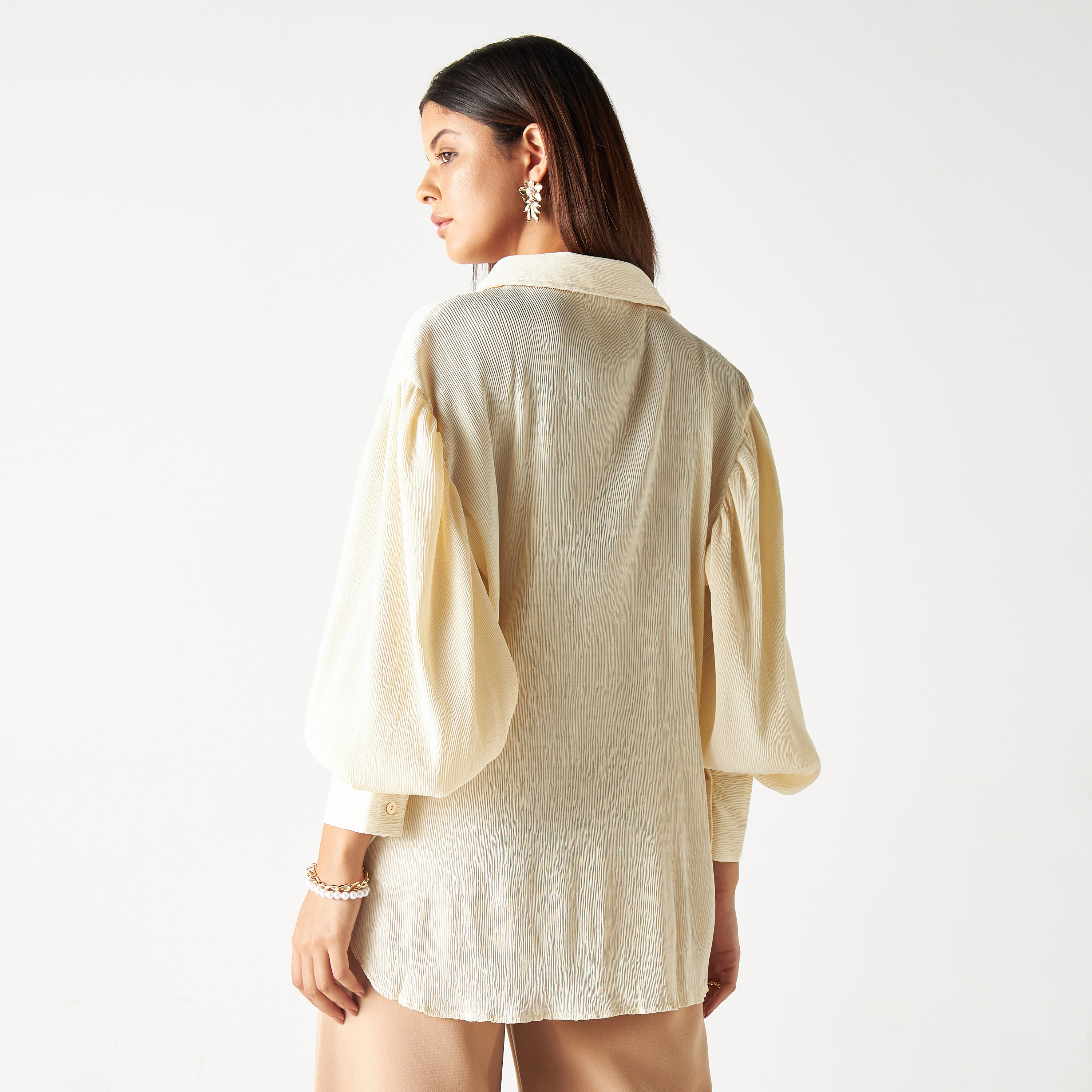 Textured Shirt with Bishop Sleeves-women-clothing-shirtsandblouses-shirts-image-3