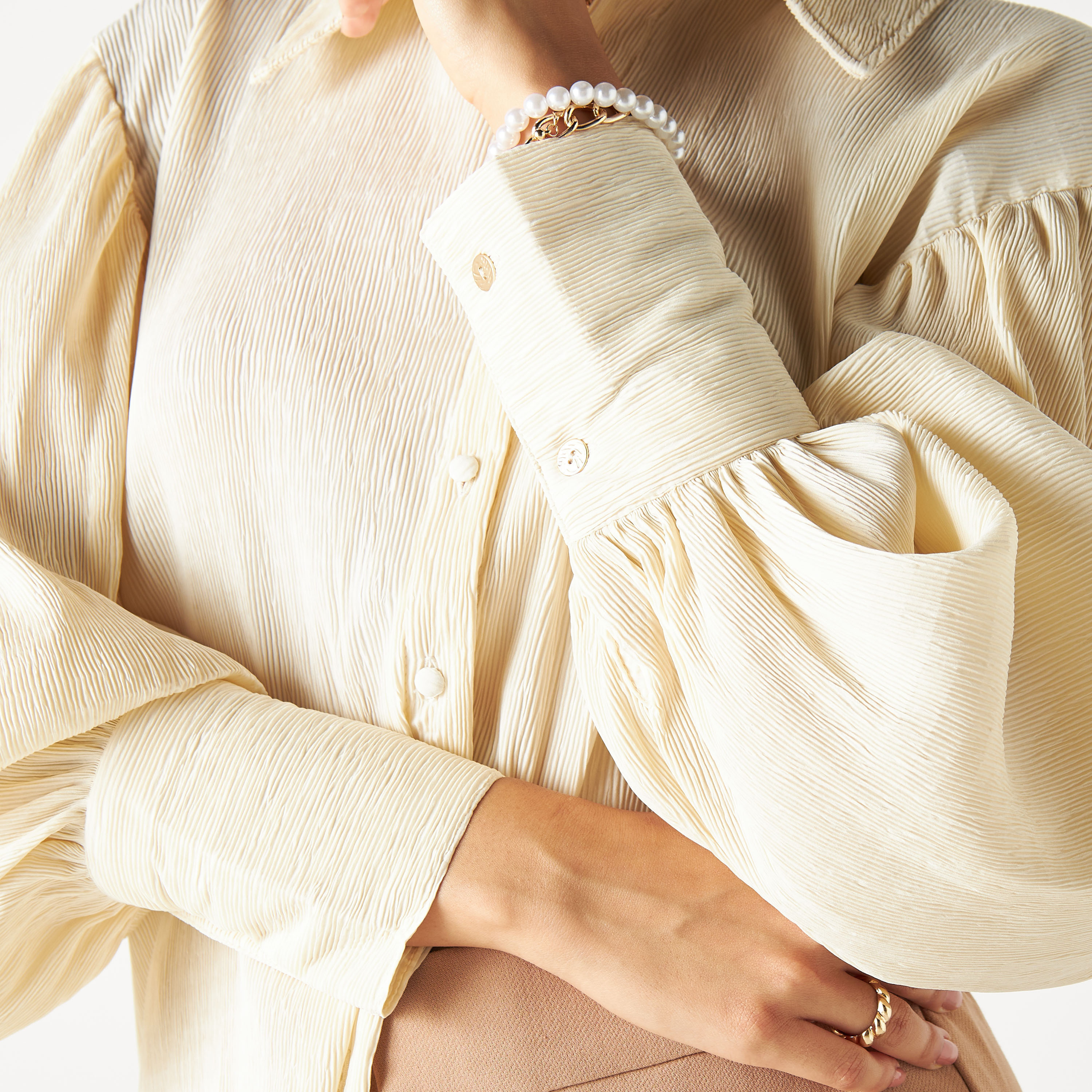 Textured Shirt with Bishop Sleeves-women-clothing-shirtsandblouses-shirts-image-5