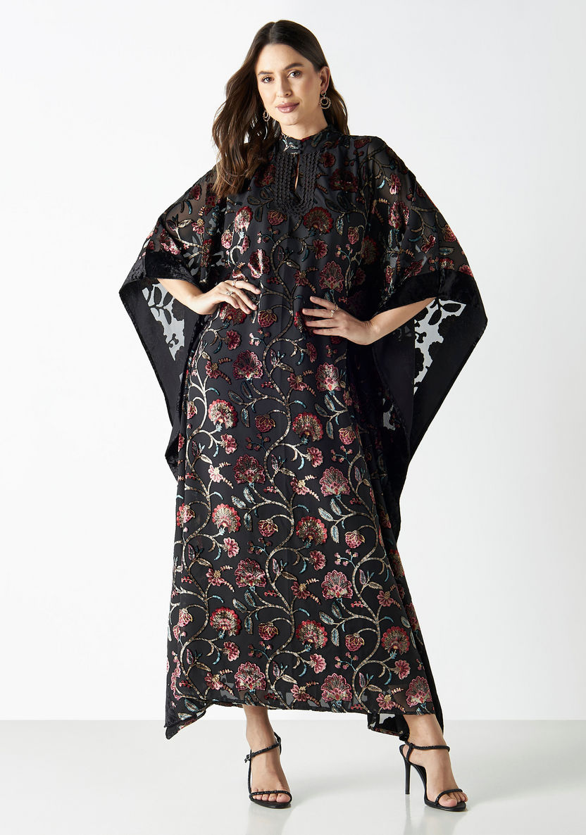 Buy Women's All-Over Floral Detail Kaftan Dress with Mandarin Collar ...