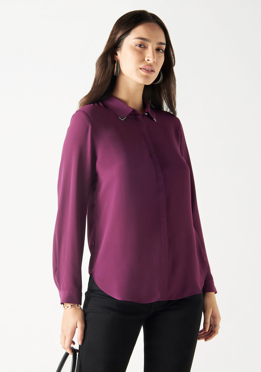 Buy Solid Shirt with Long Sleeves and Curved Hem | Splash UAE