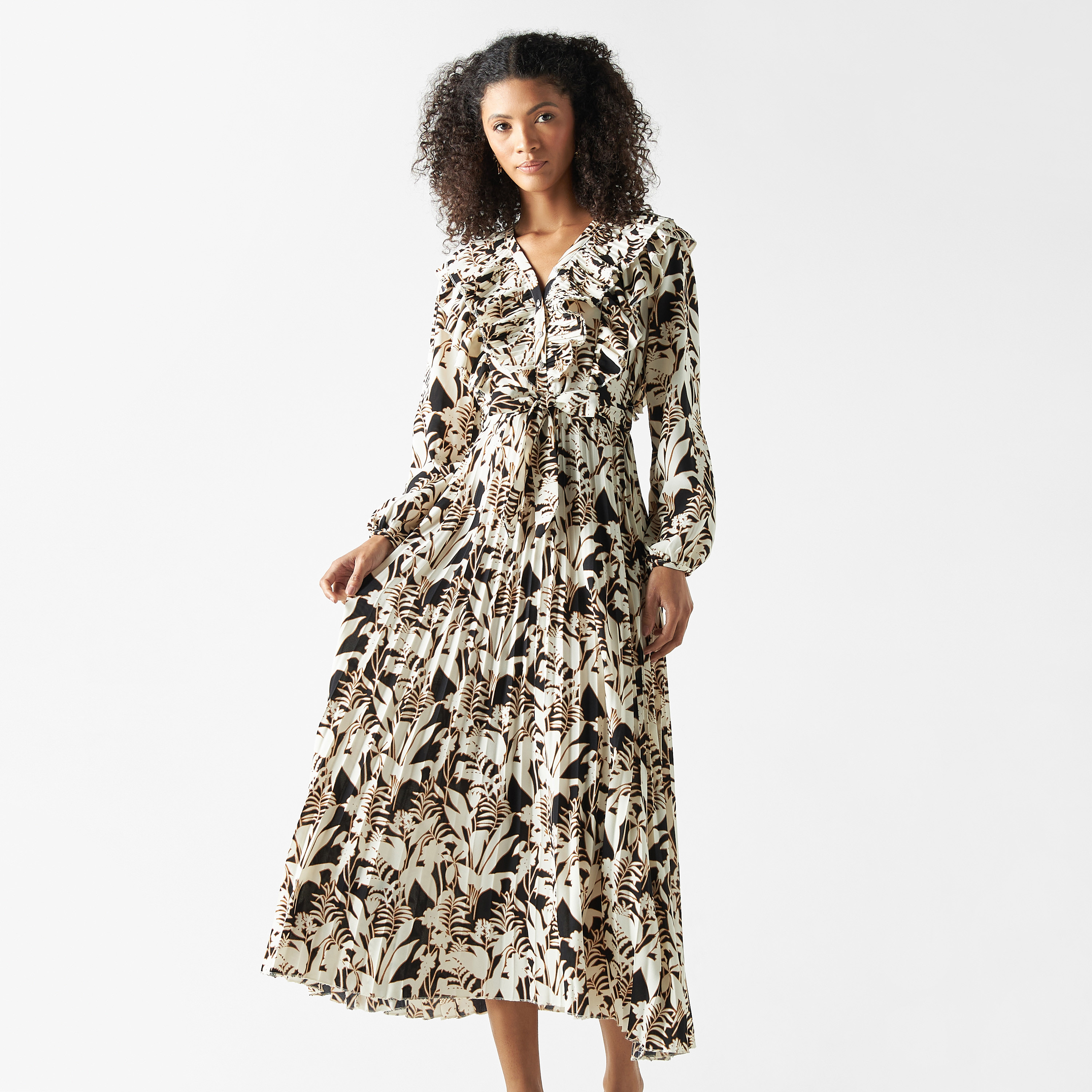 Buy All Over Floral Print Midi Dress with Ruffles and Tie Up Belt Splash UAE