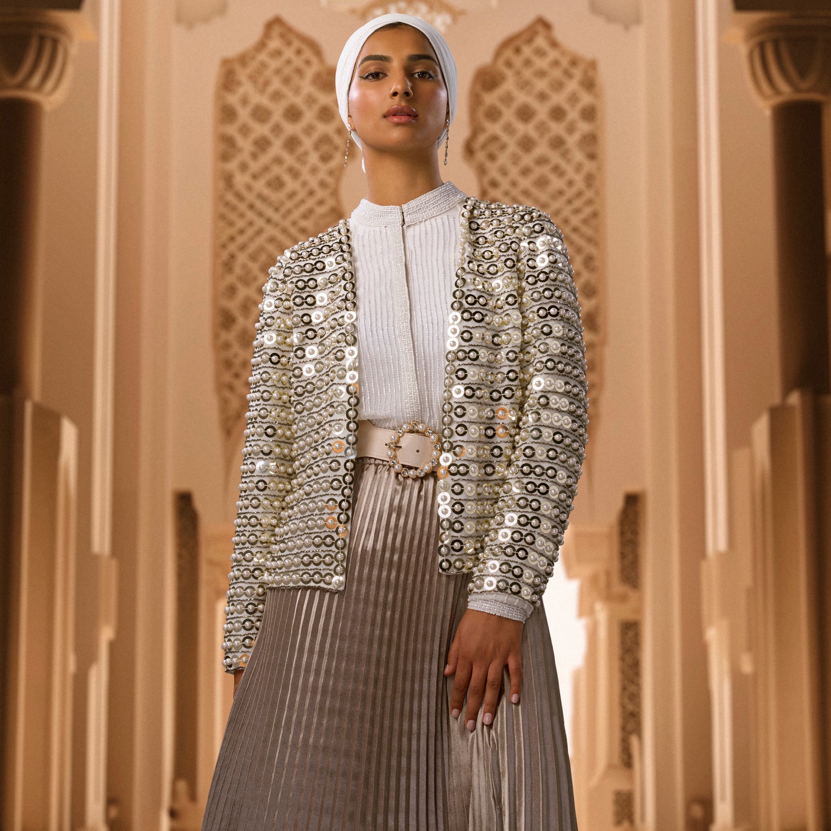 Shop All Over Embellished Open Front Jacket Online Splash Saudi