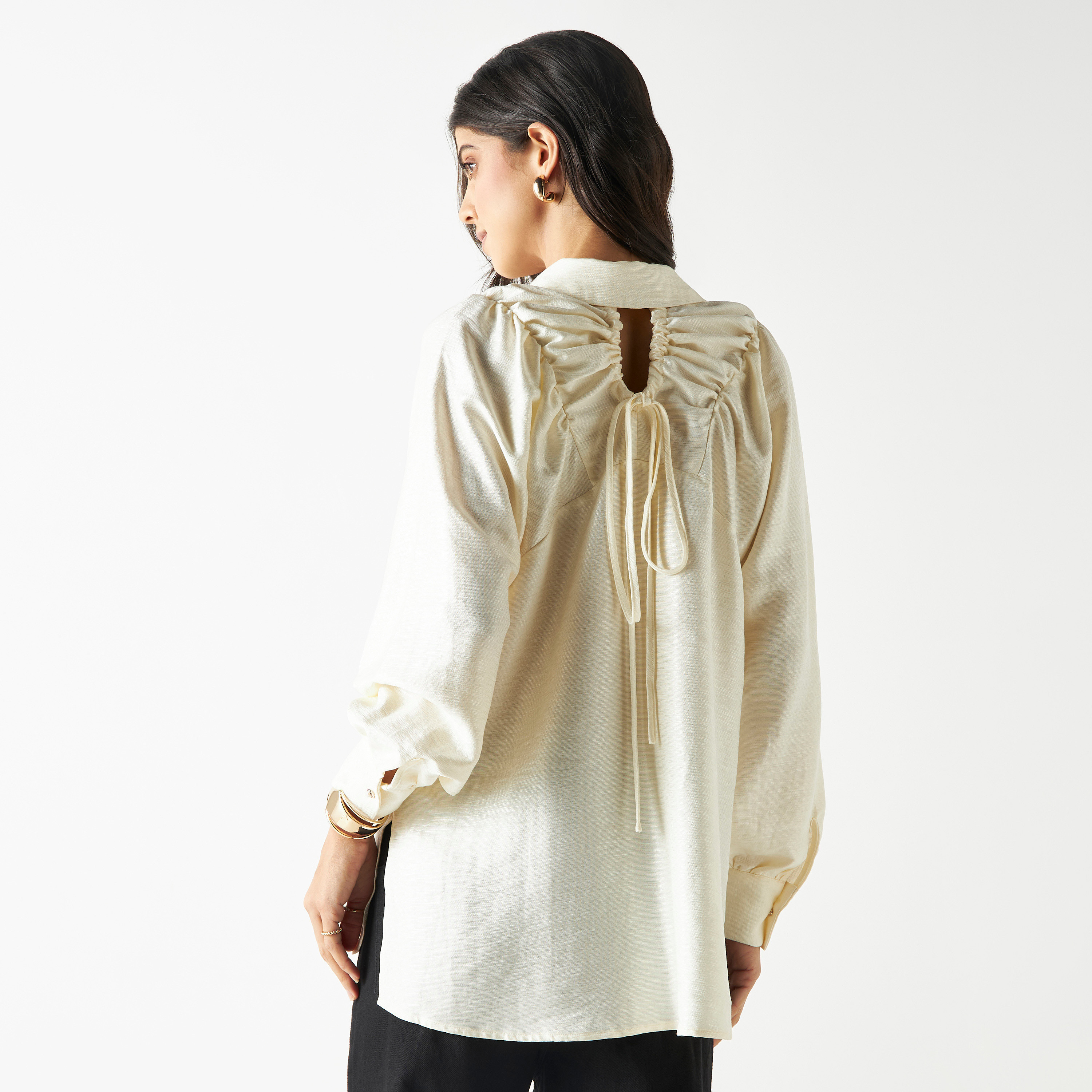بلوزة بأكمام طويلة وياقة عادية بتفاصيل رباط-women-clothing-shirtsandblouses-shirts-image-3