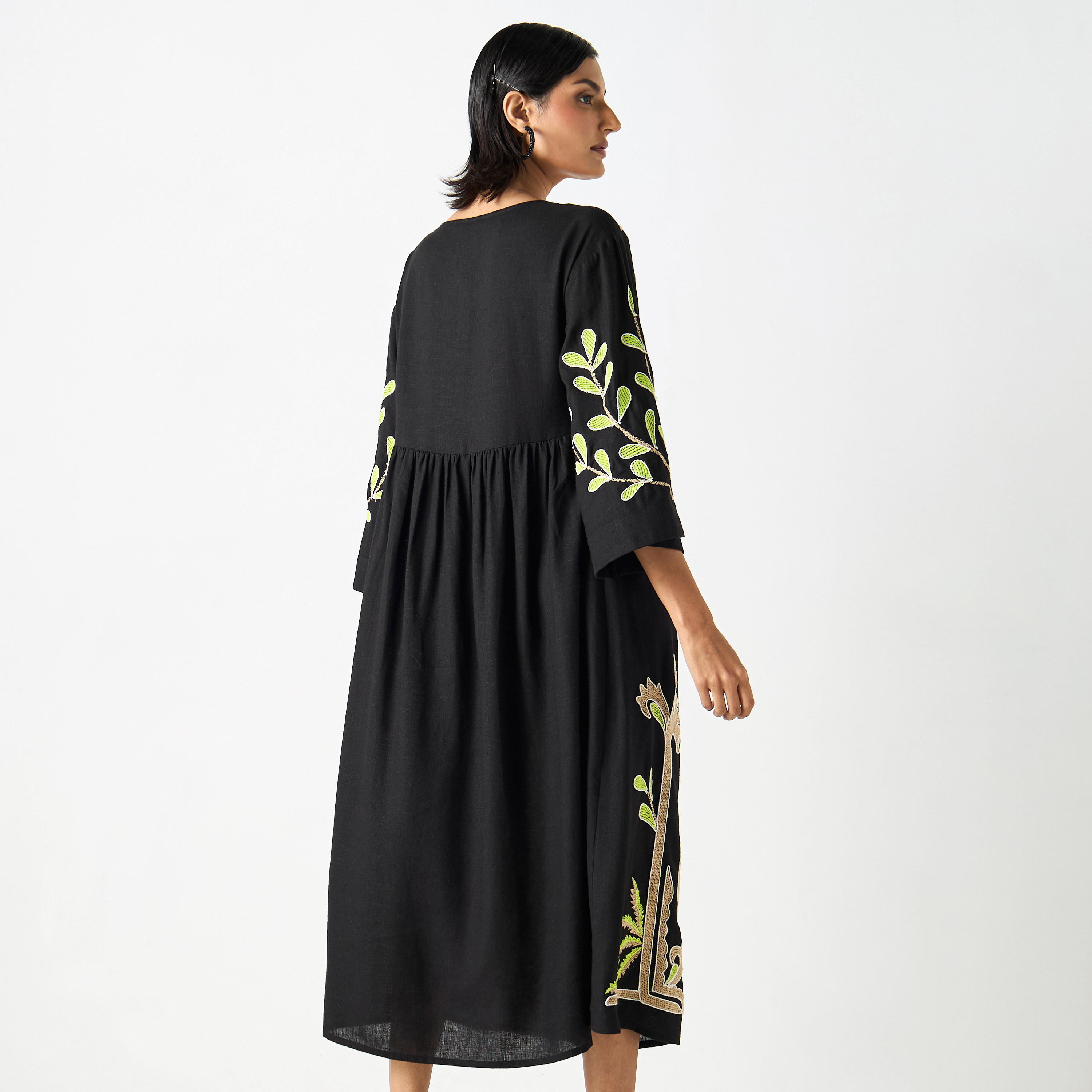 Buy Embroidered A line Dress with Flared Sleeves and V neck Splash UAE