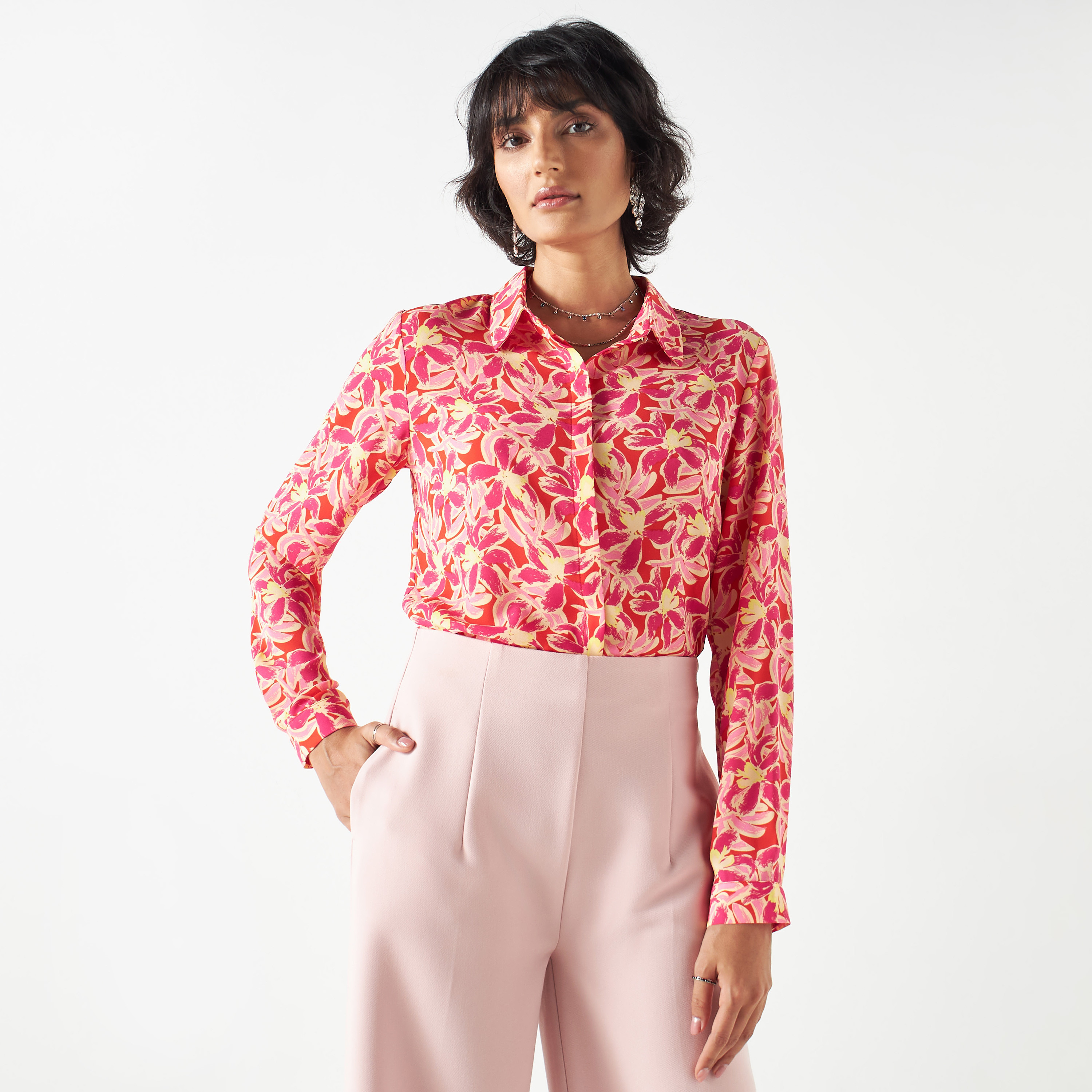 カレンテージ　Flower Print Shirts 【新品未使用】 Buy Pink Floral Print Long Sleeve Button Down Shirt from