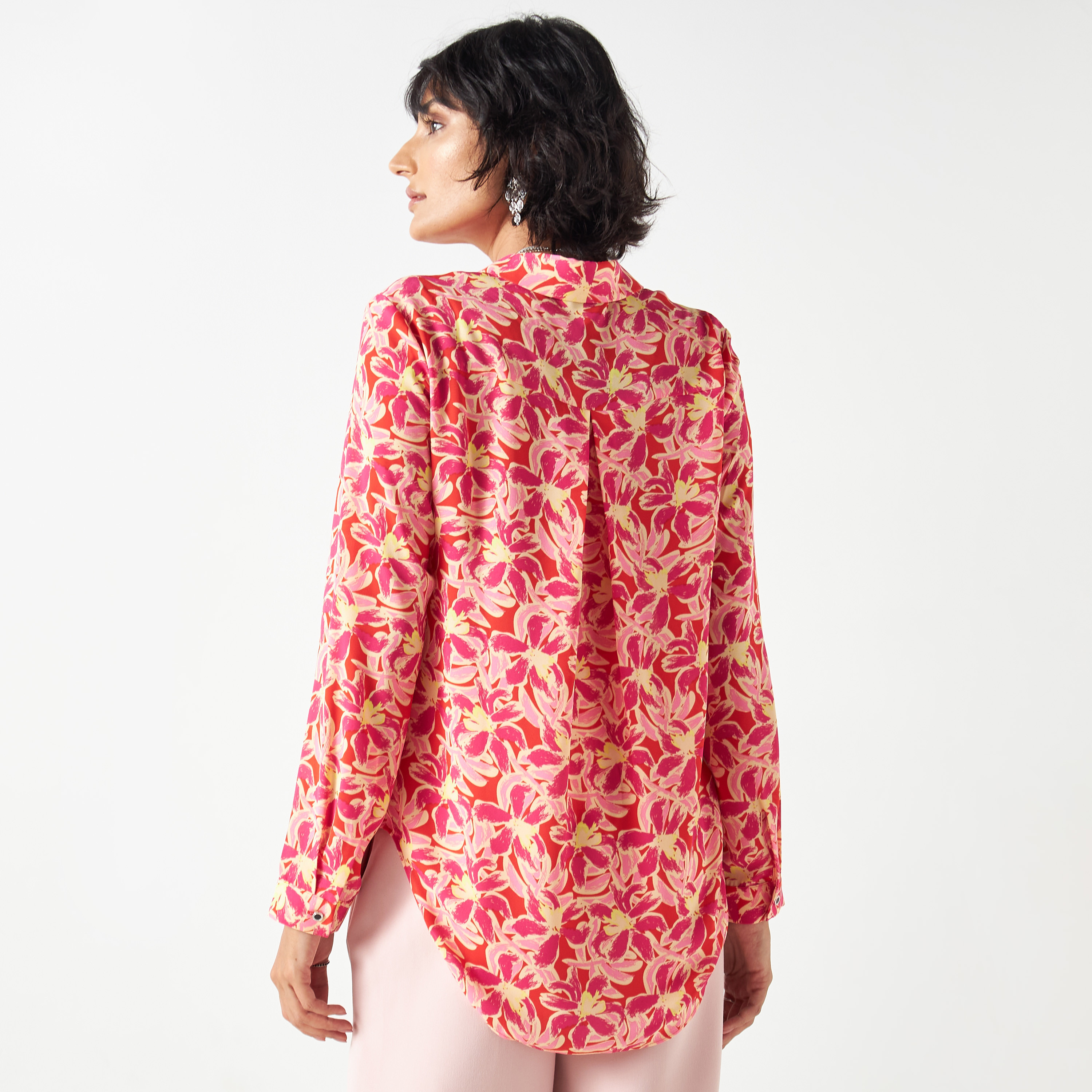 Shop All Over Floral Print Shirt with Long Sleeves and Pleat