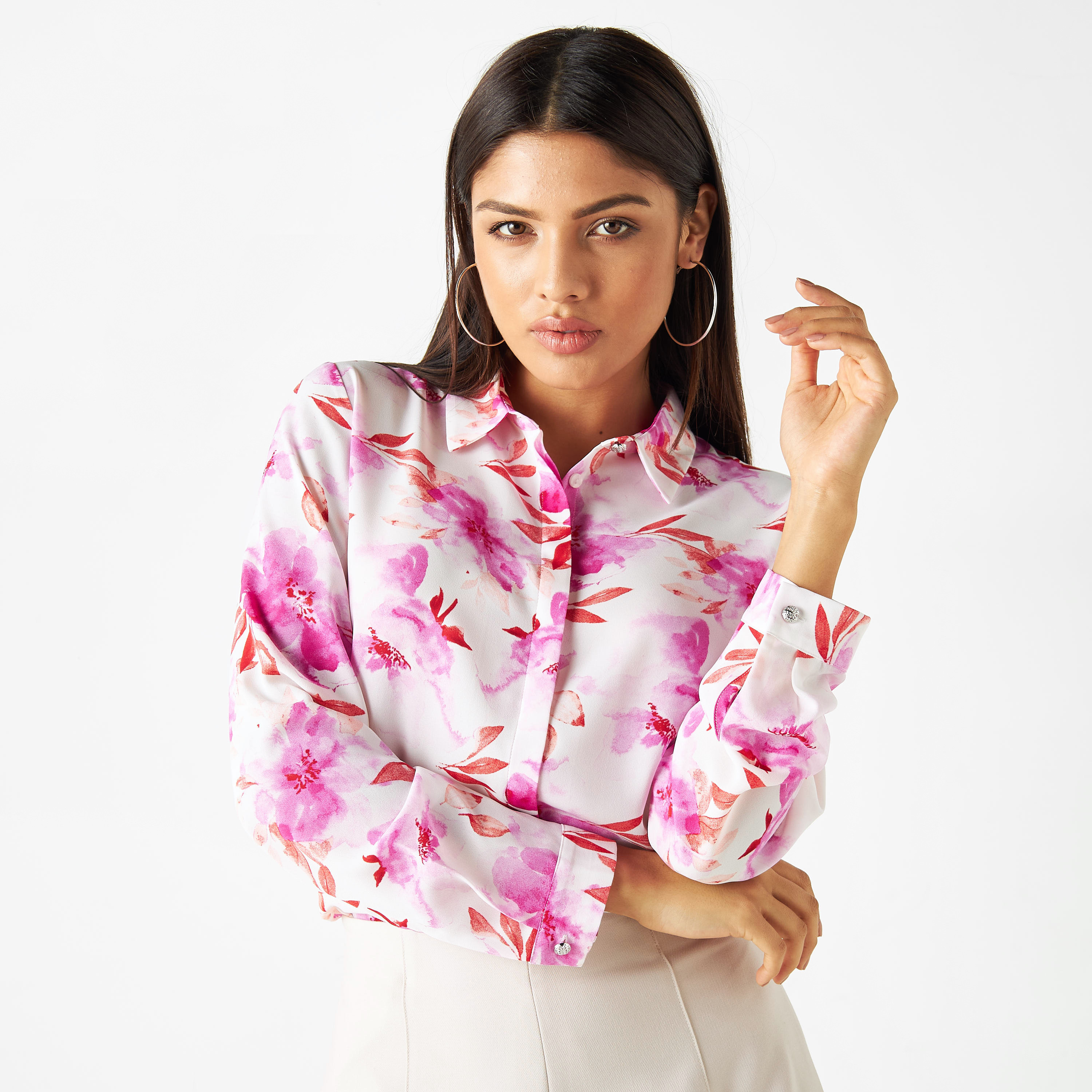 All-Over Floral Print Shirt with Long Sleeves-women-clothing-shirtsandblouses-shirts-image-1