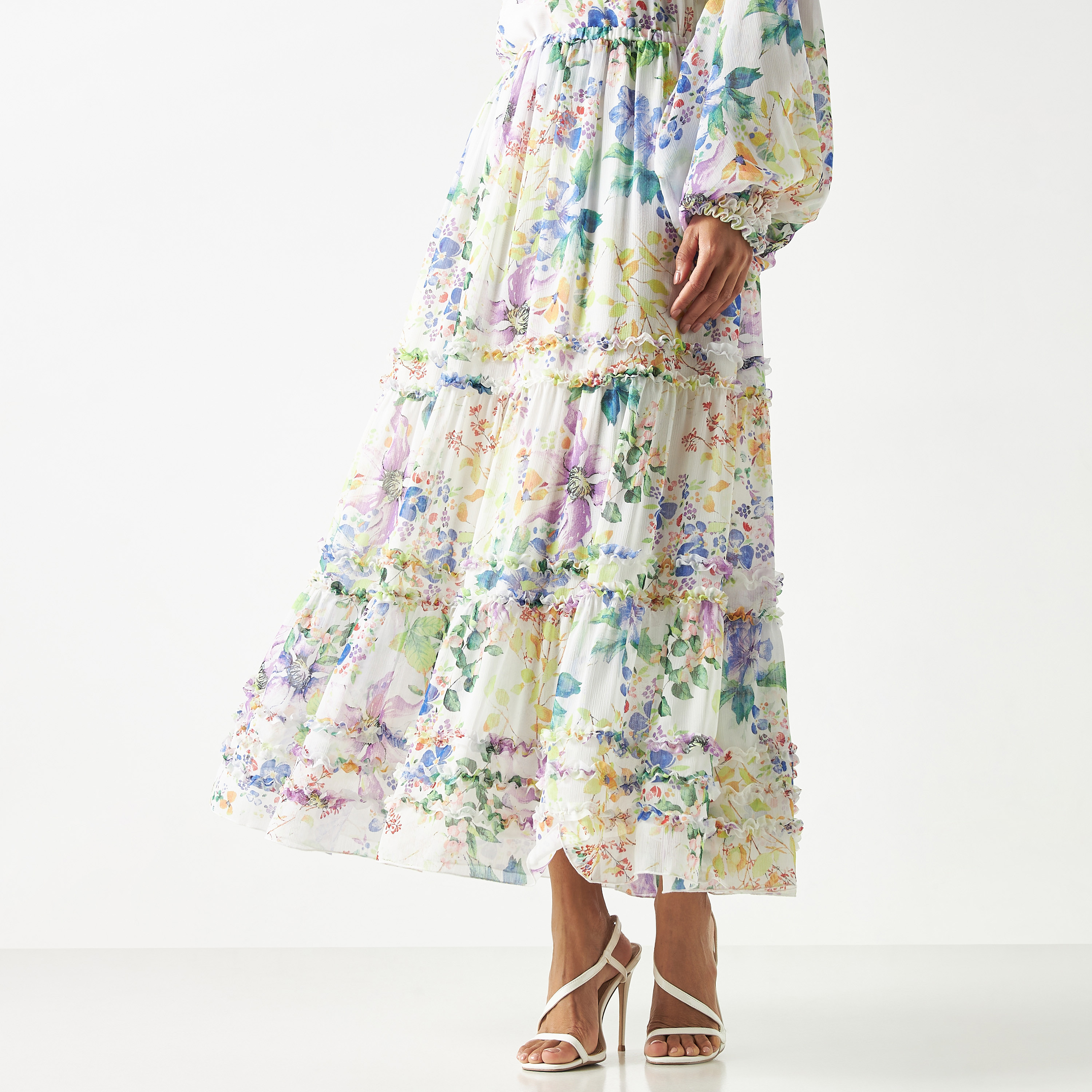 Buy Women s Floral Print Maxi A line Tiered Skirt with Elasticated Waistband Online Centrepoint Bahrain