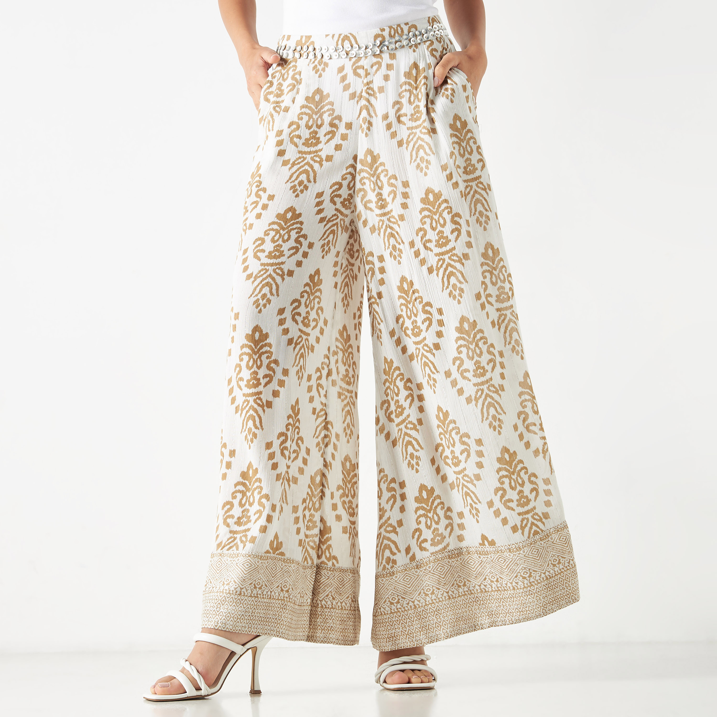 Buy Women s All Over Print Palazzo Pants with Embellished Detail and Pockets Online Centrepoint Bahrain