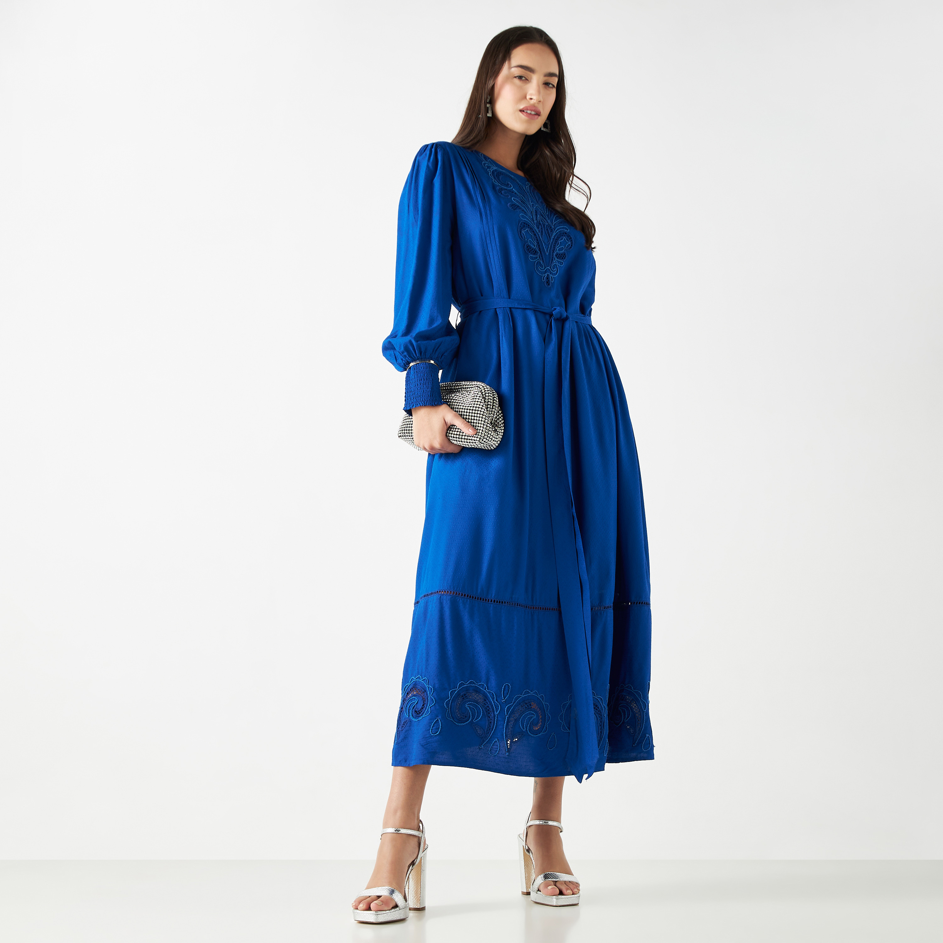 Embroidered wrap dress best sale