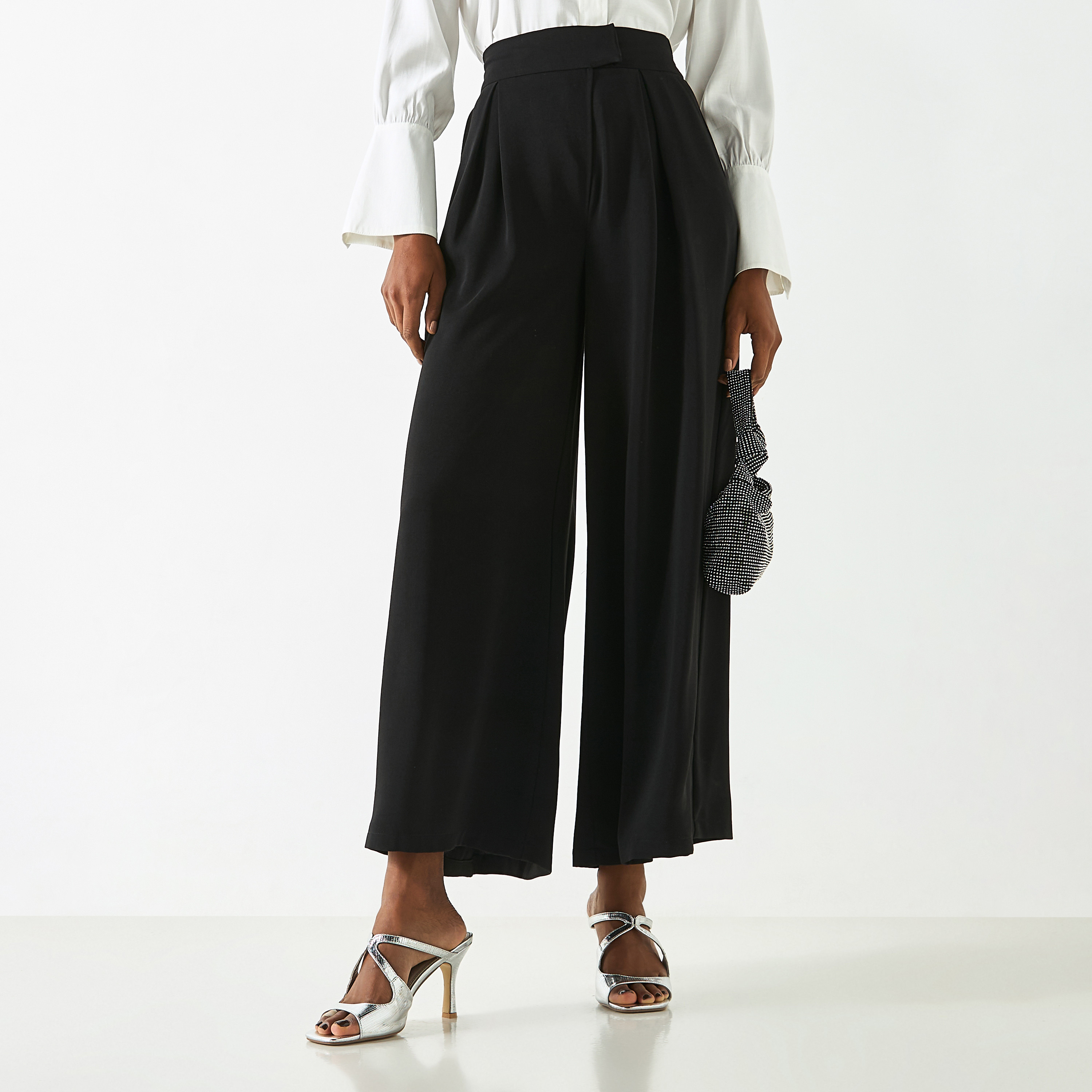 Wide Leg Trousers with Flexi Waist and Pockets-women-clothing-bottoms-trousers-image-1