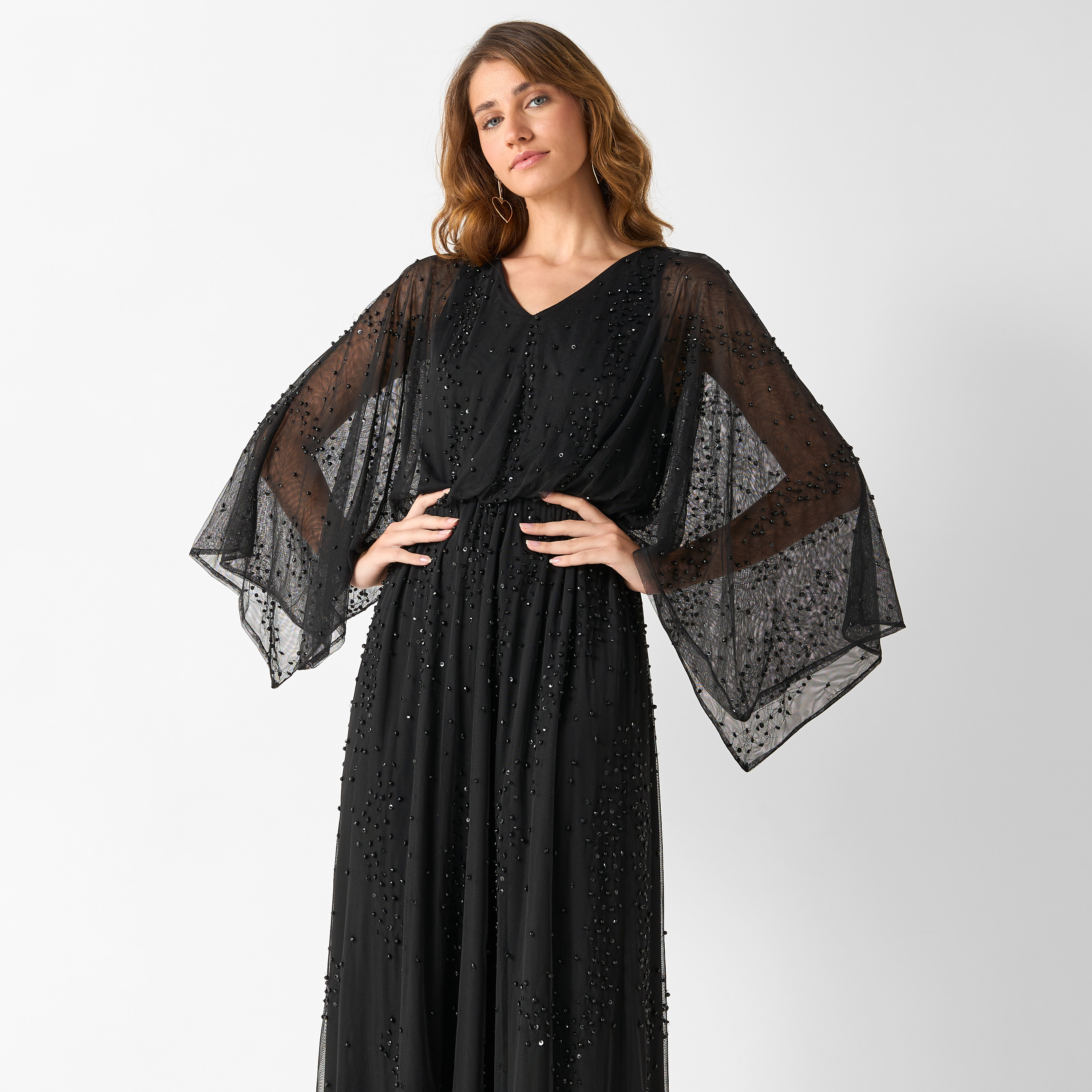 Buy Sequin Embellished Maxi Dress with Batwing Sleeves Splash Bahrain