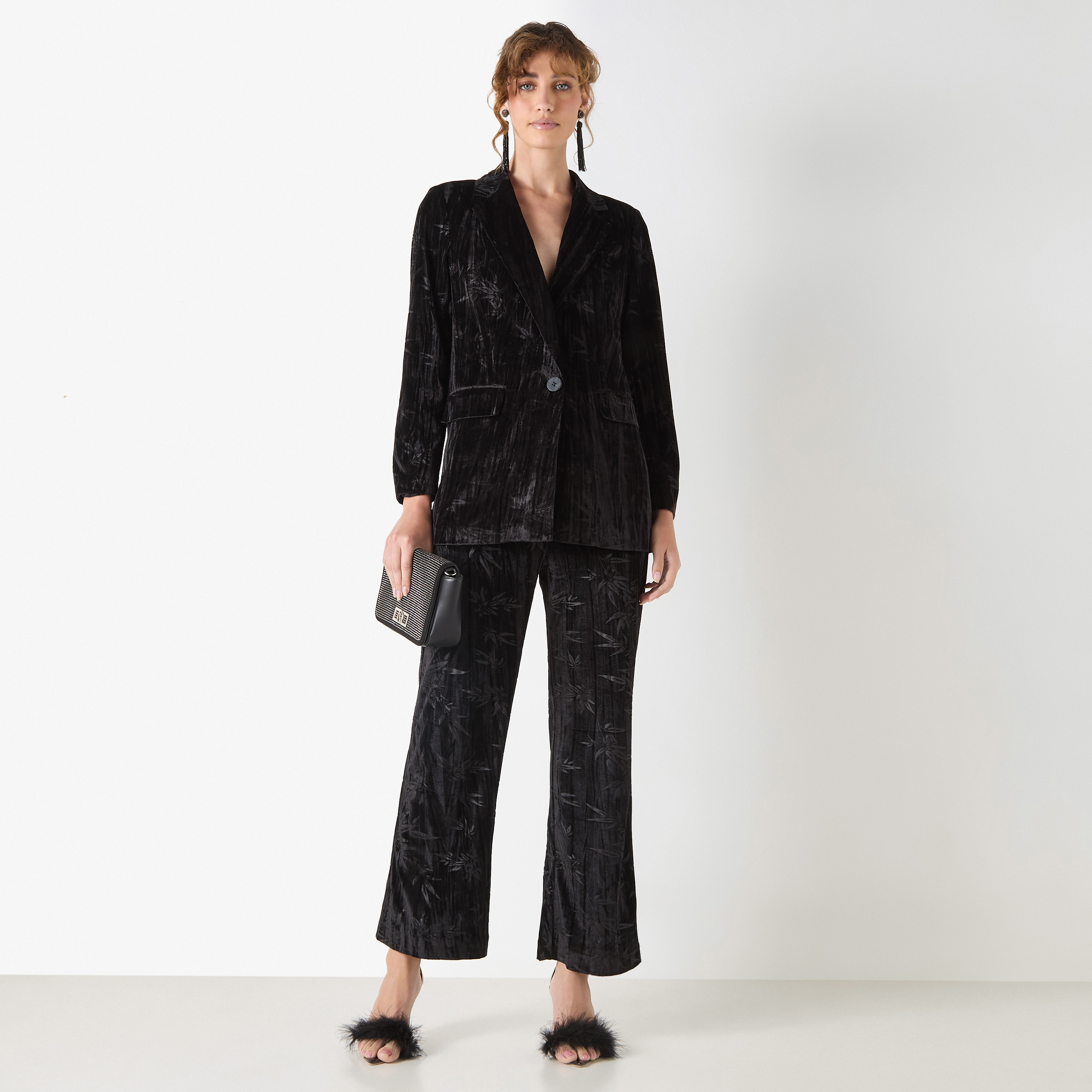 Shop Floral Textured Overcoat Jacket with Long Sleeves and