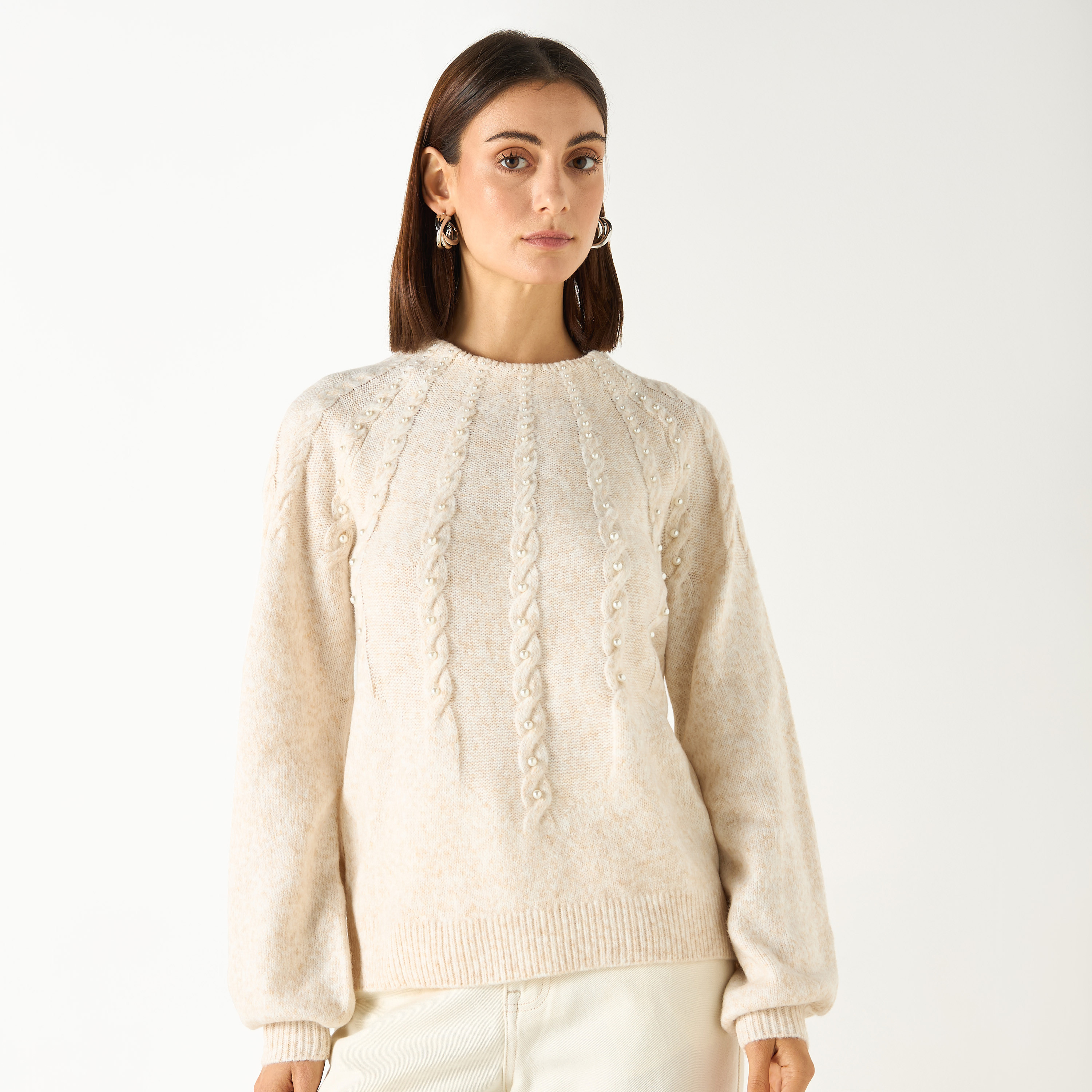 Buy Women s Embellished Sweater with High Neck and Long Sleeves Online Centrepoint UAE