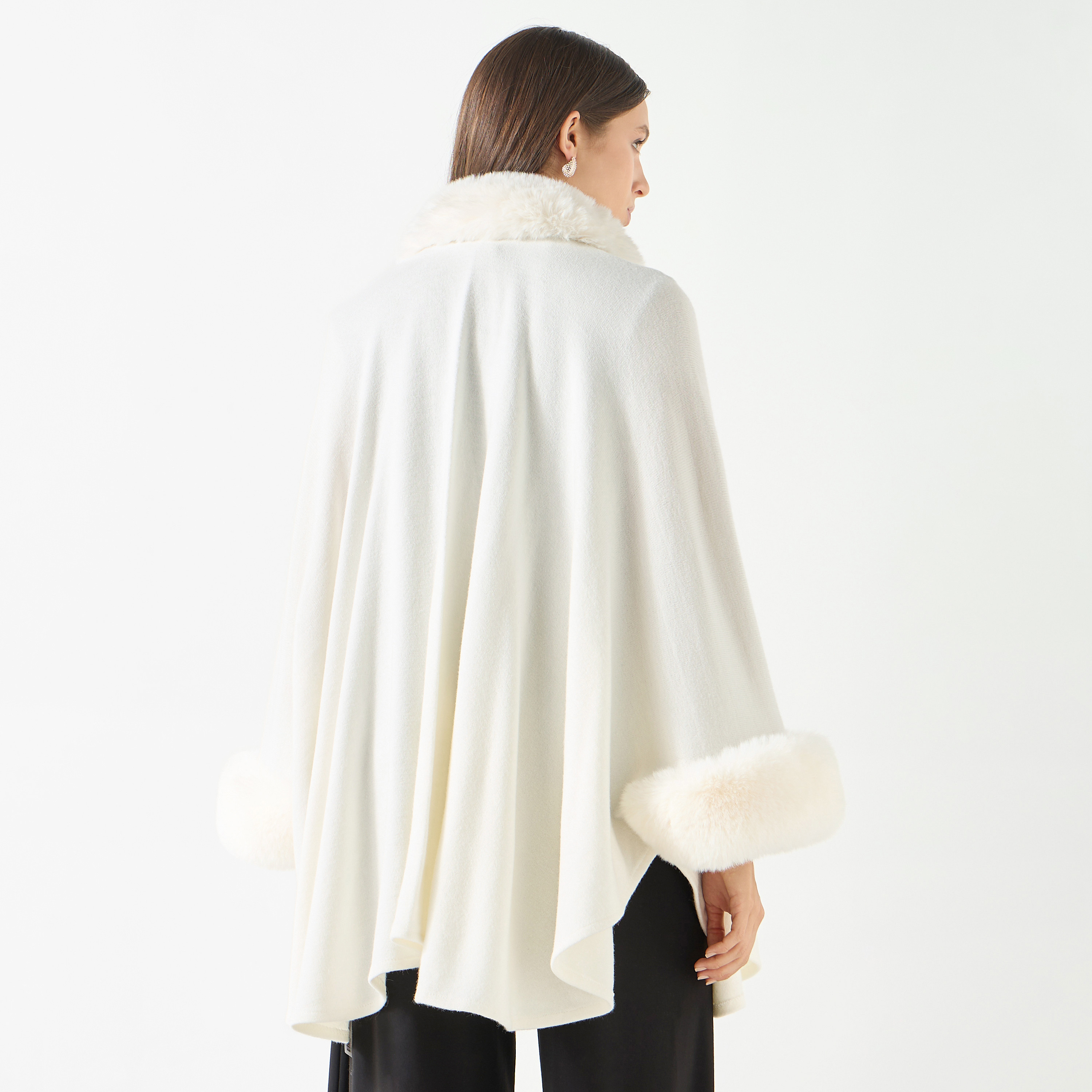 Faux Fur Textured Poncho with Long Sleeves-women-winterwear-cardigansandjumpers-cardigans-image-3