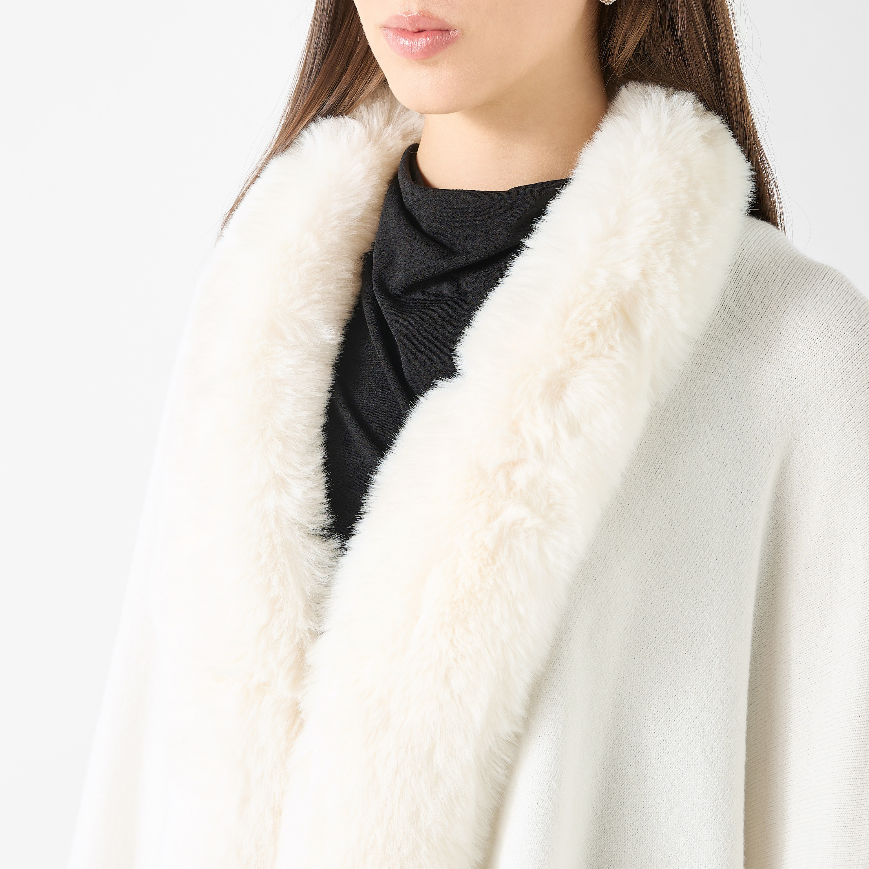 Faux Fur Textured Poncho with Long Sleeves-women-winterwear-cardigansandjumpers-cardigans-image-4