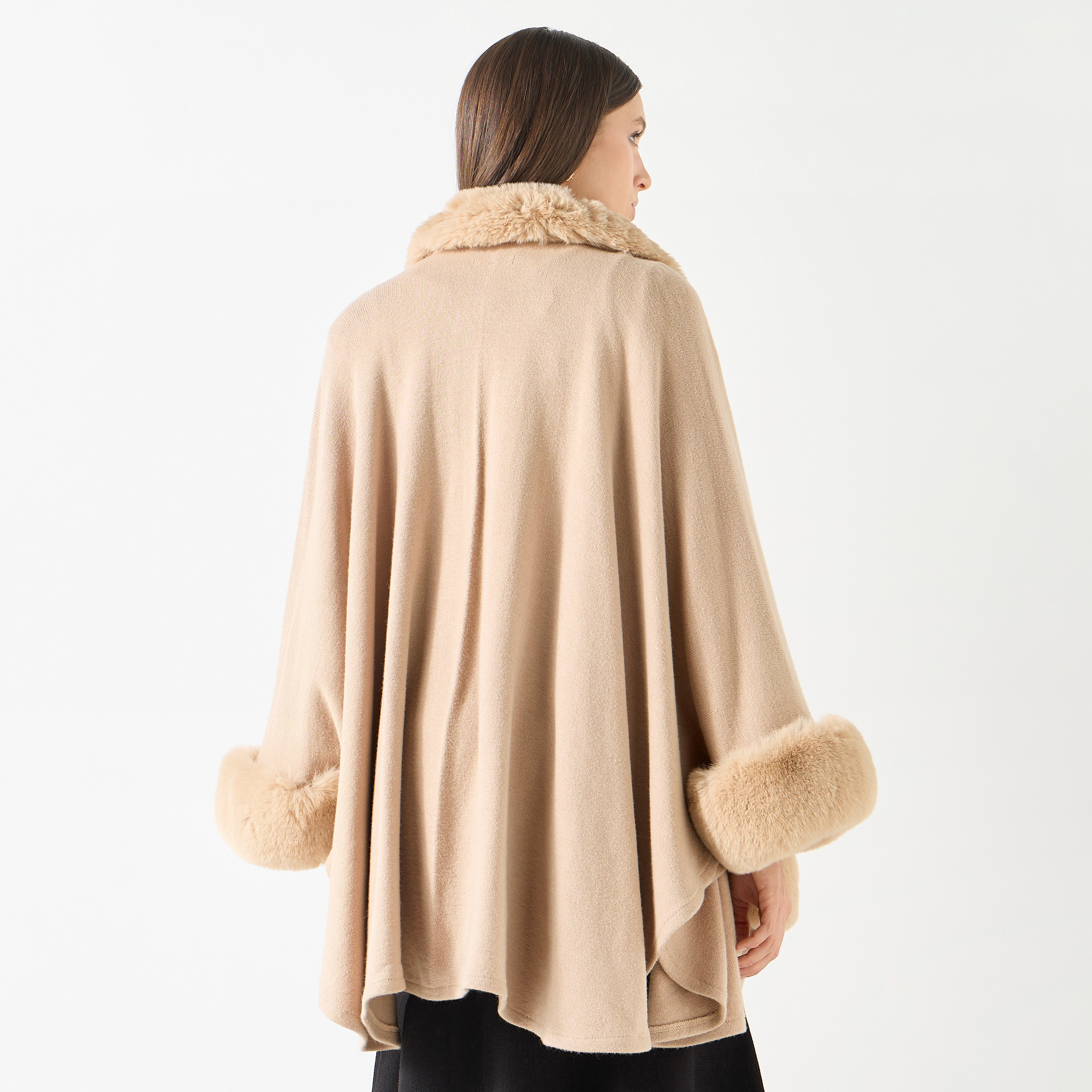 Faux Fur Textured Poncho with Long Sleeves-women-winterwear-cardigansandjumpers-cardigans-image-11