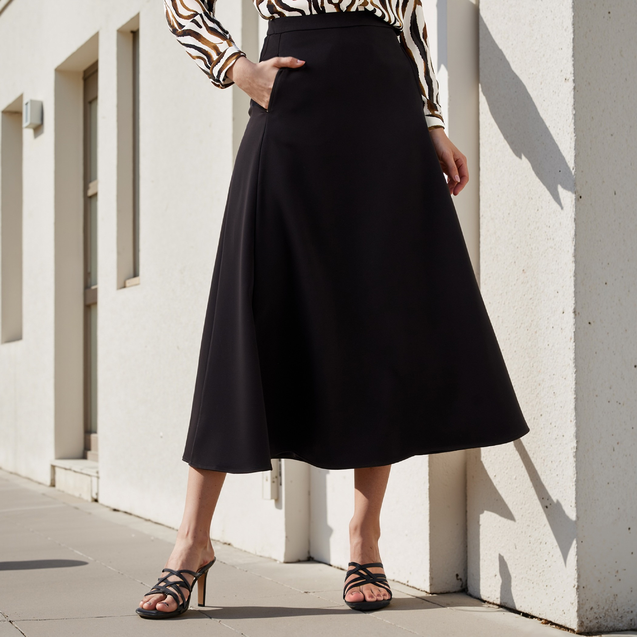 Pocket Detail A-line Midi Skirt with Zip Closure-women-clothing-bottoms-skirts-image-1