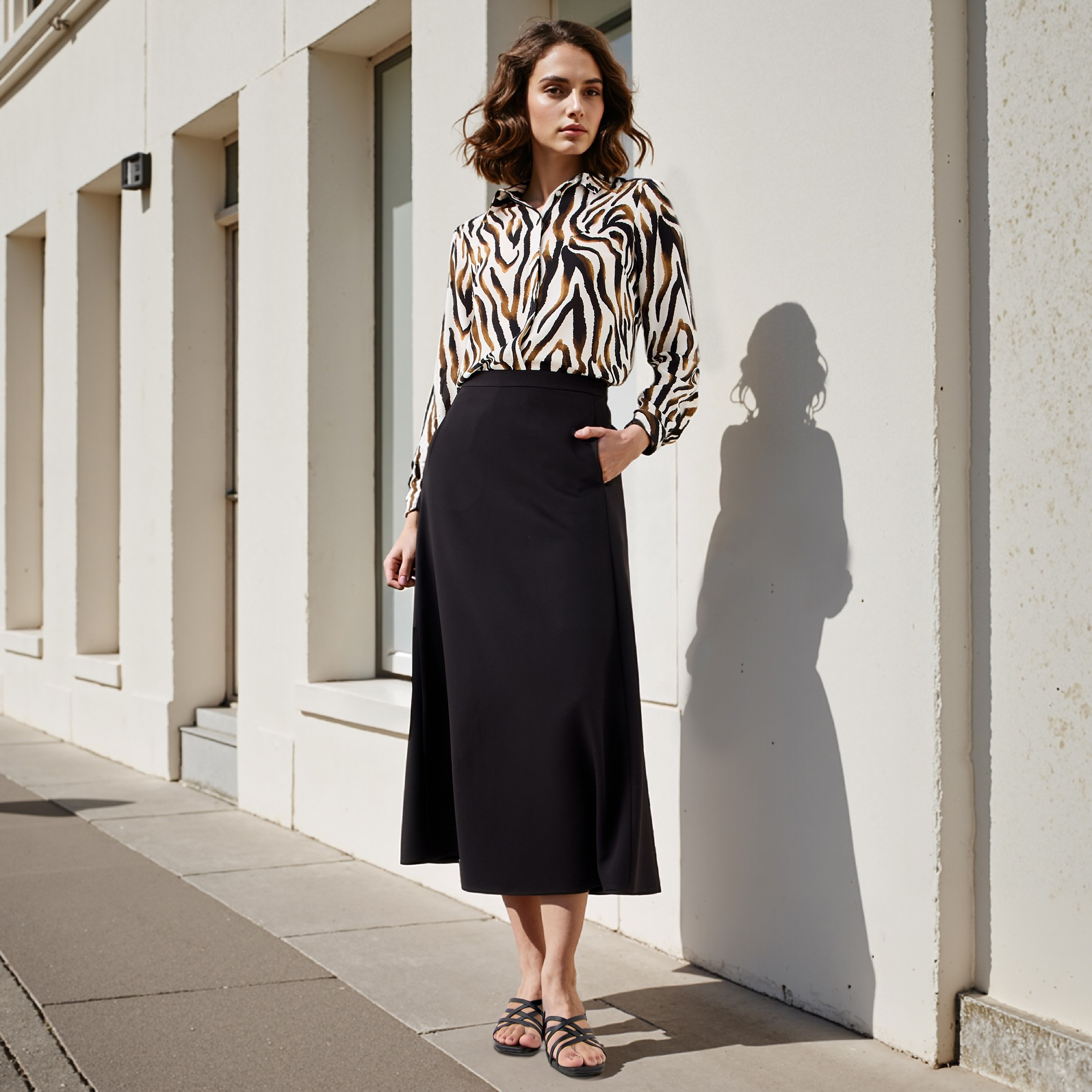 Pocket Detail A-line Midi Skirt with Zip Closure-women-clothing-bottoms-skirts-image-2