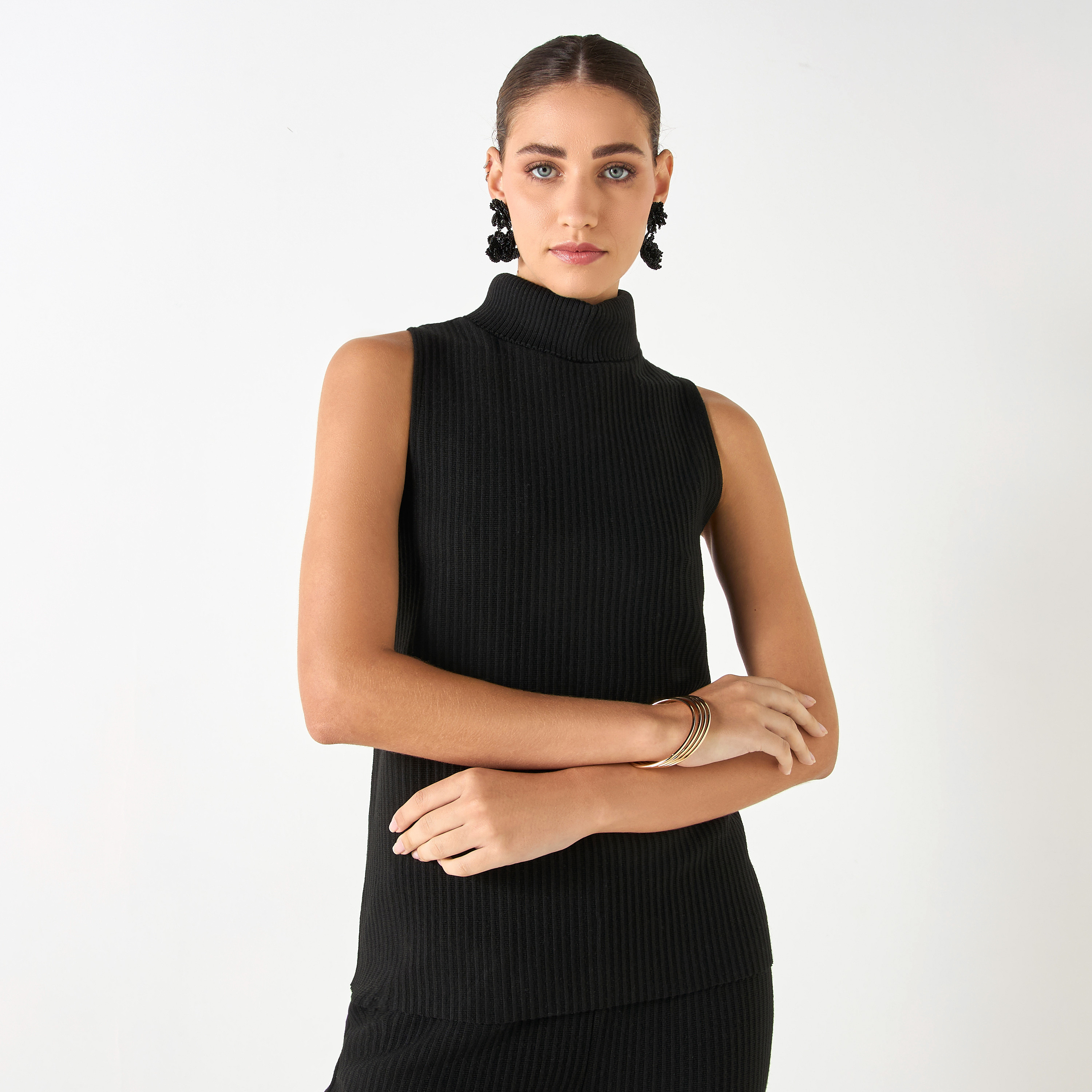 Ribbed Turtle Neck Sleeveless Sweater-women-winterwear-cardigansandjumpers-jumpers-image-1
