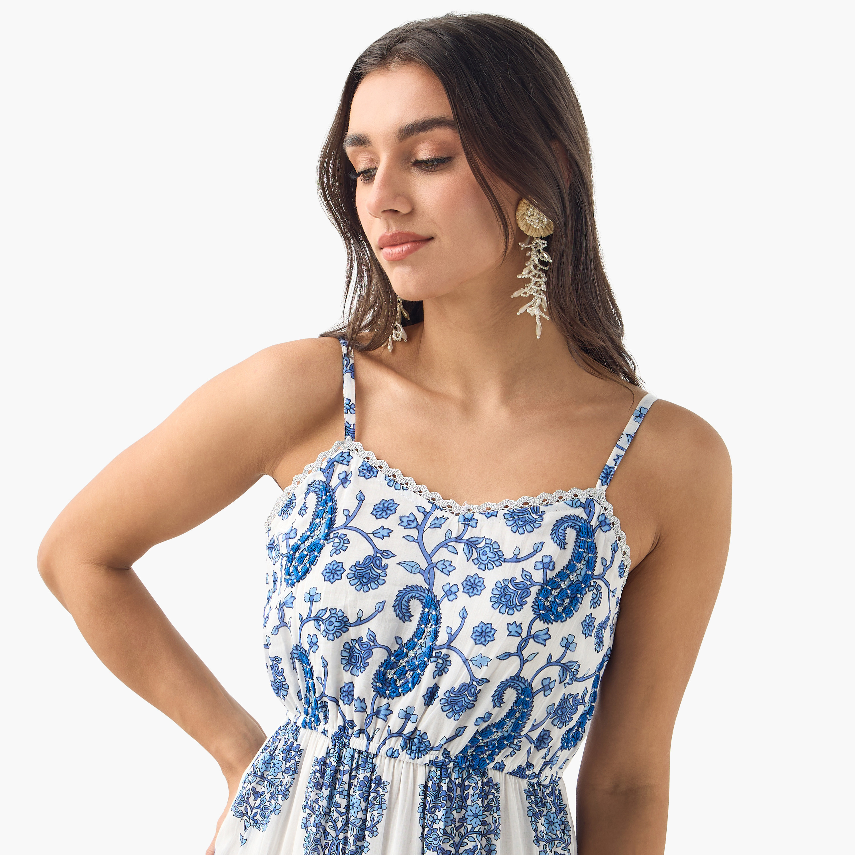 Shop All-Over Paisley Print Tiered Sleeveless Dress with