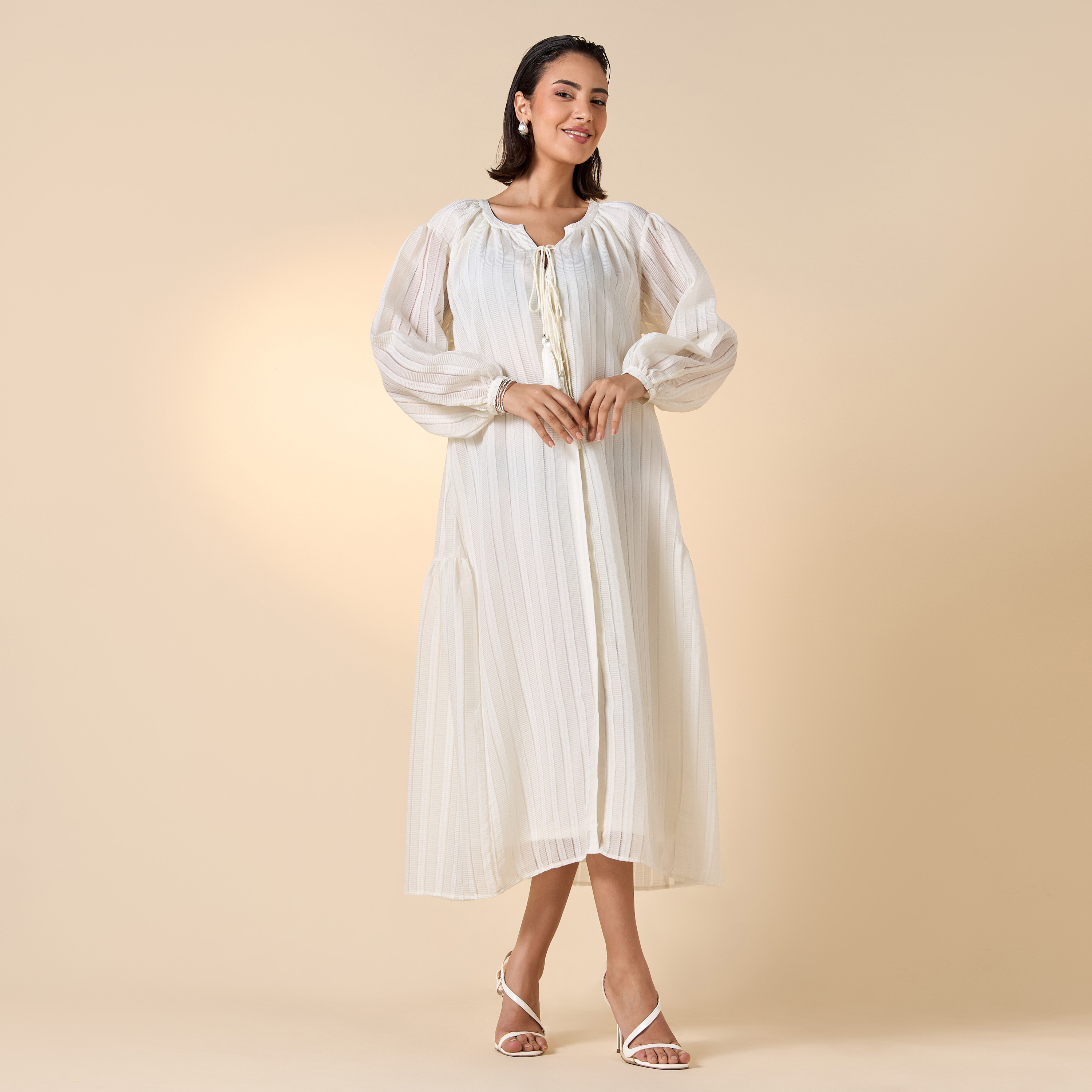 فستان بارز الملمس بأكمام طويلة وأربطة-women-clothing-dresses-image-11