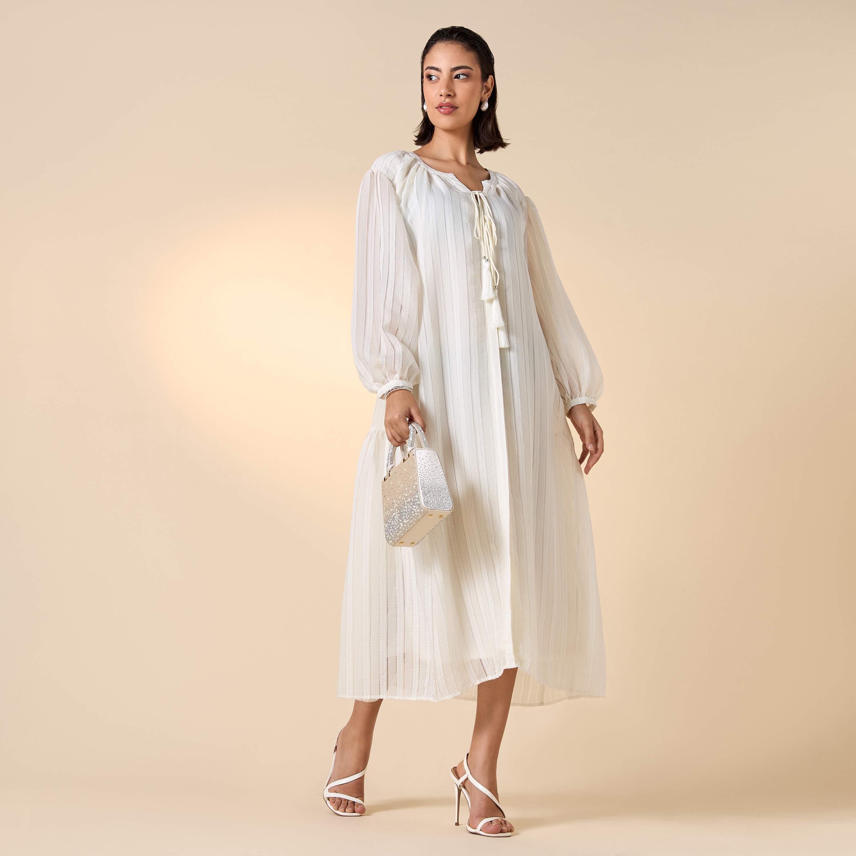 فستان بارز الملمس بأكمام طويلة وأربطة-women-clothing-dresses-image-12