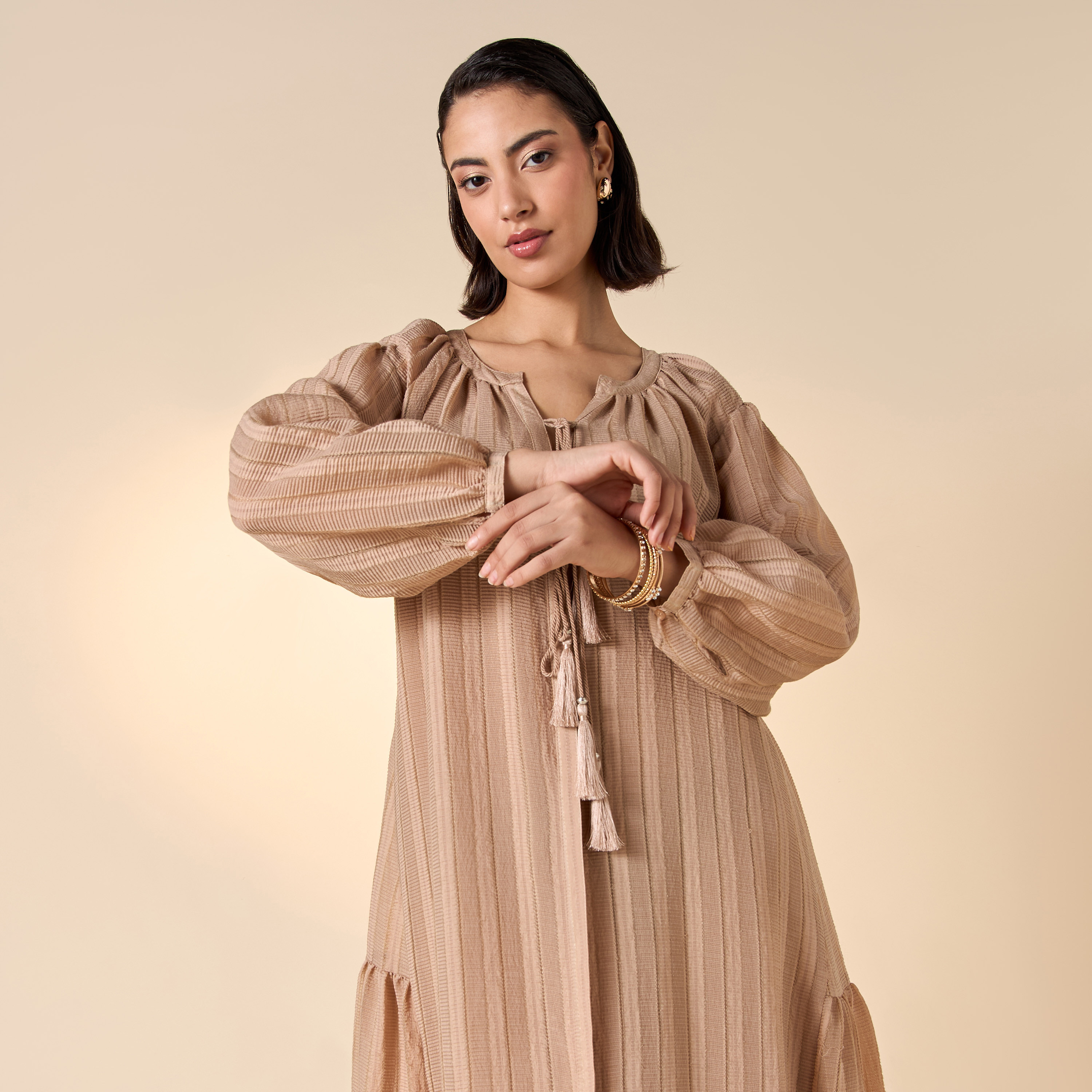 فستان بارز الملمس بأكمام طويلة وأربطة-women-clothing-dresses-image-4