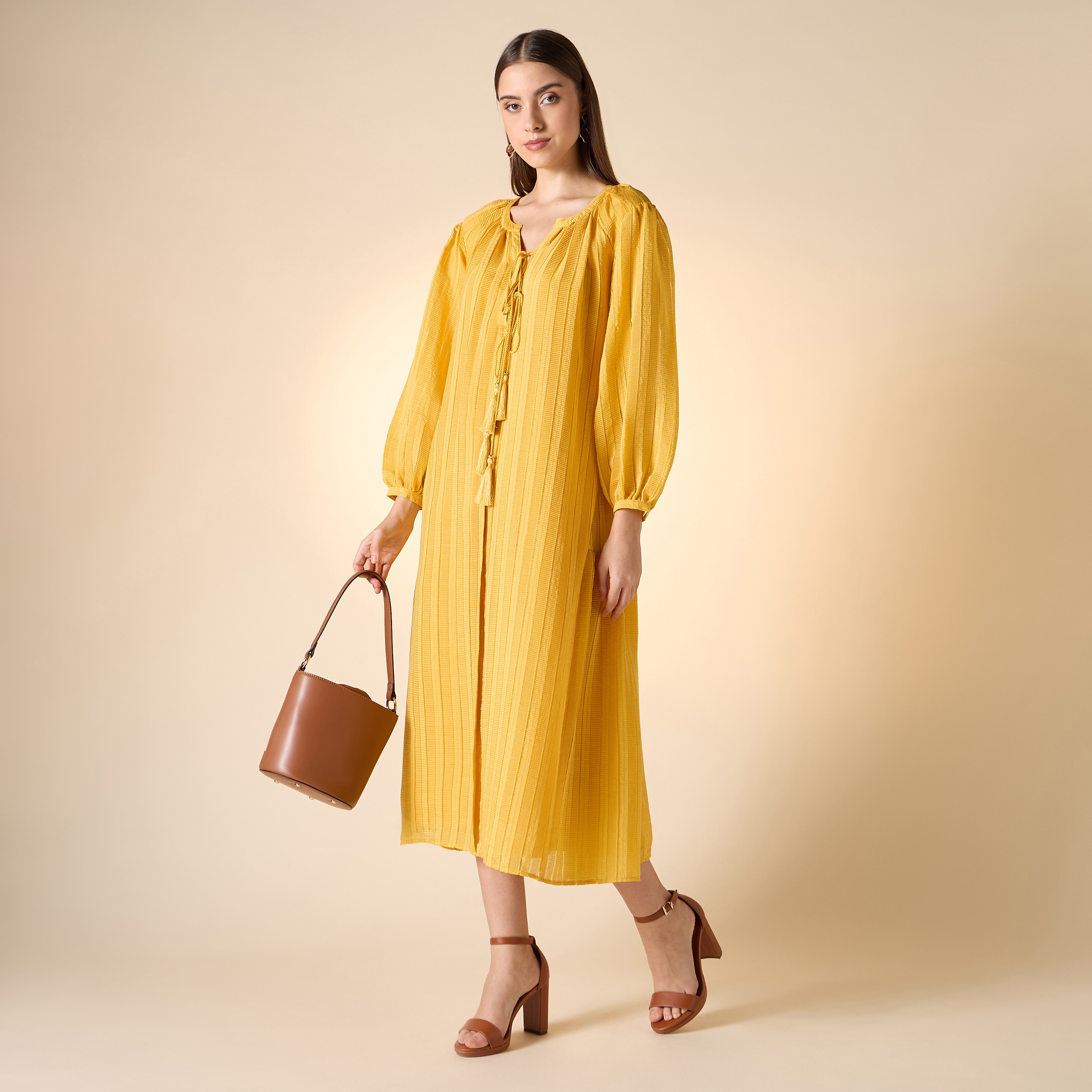 فستان بارز الملمس بأكمام طويلة وأربطة-women-clothing-dresses-image-7