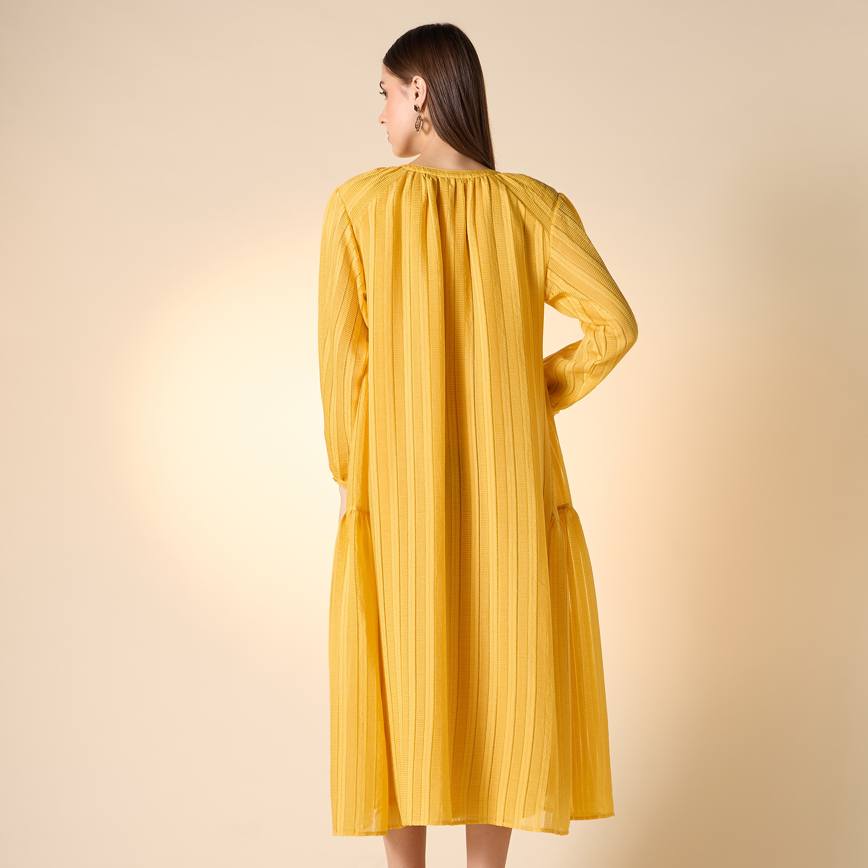 Textured Dress with Long Sleeves and Tie-Ups-women-clothing-dresses-image-3
