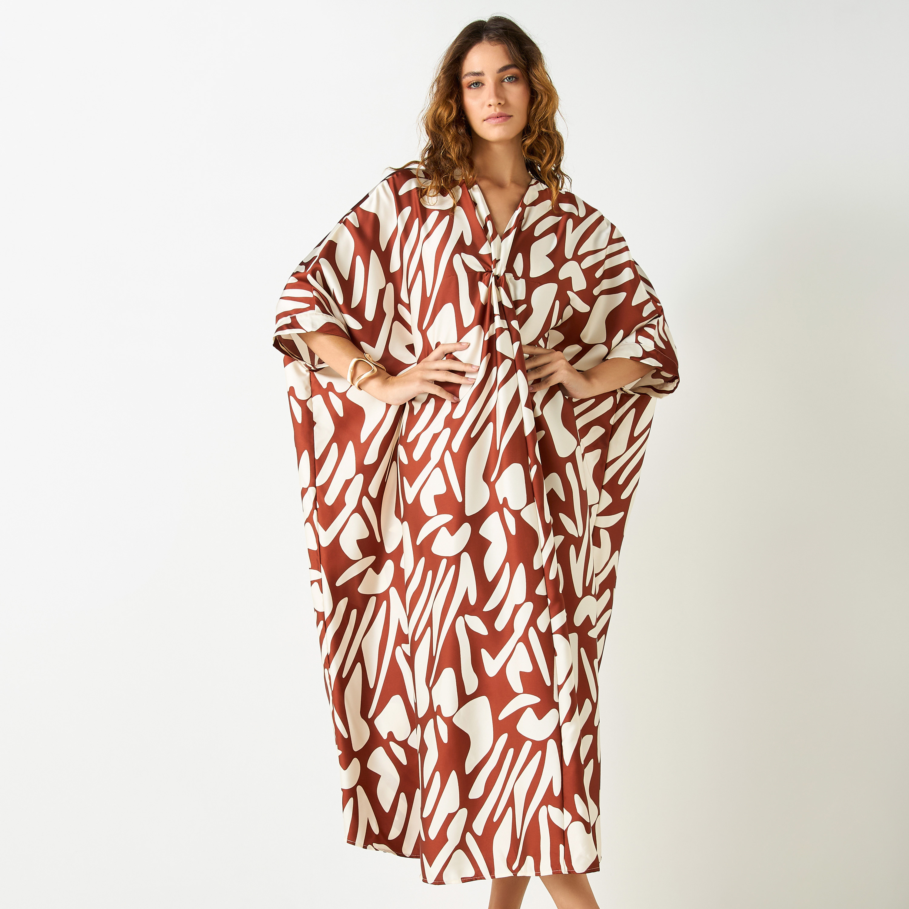 فستان قفطان بياقة V وأكمام 3/4 وطبعات-women-clothing-dresses-image-5