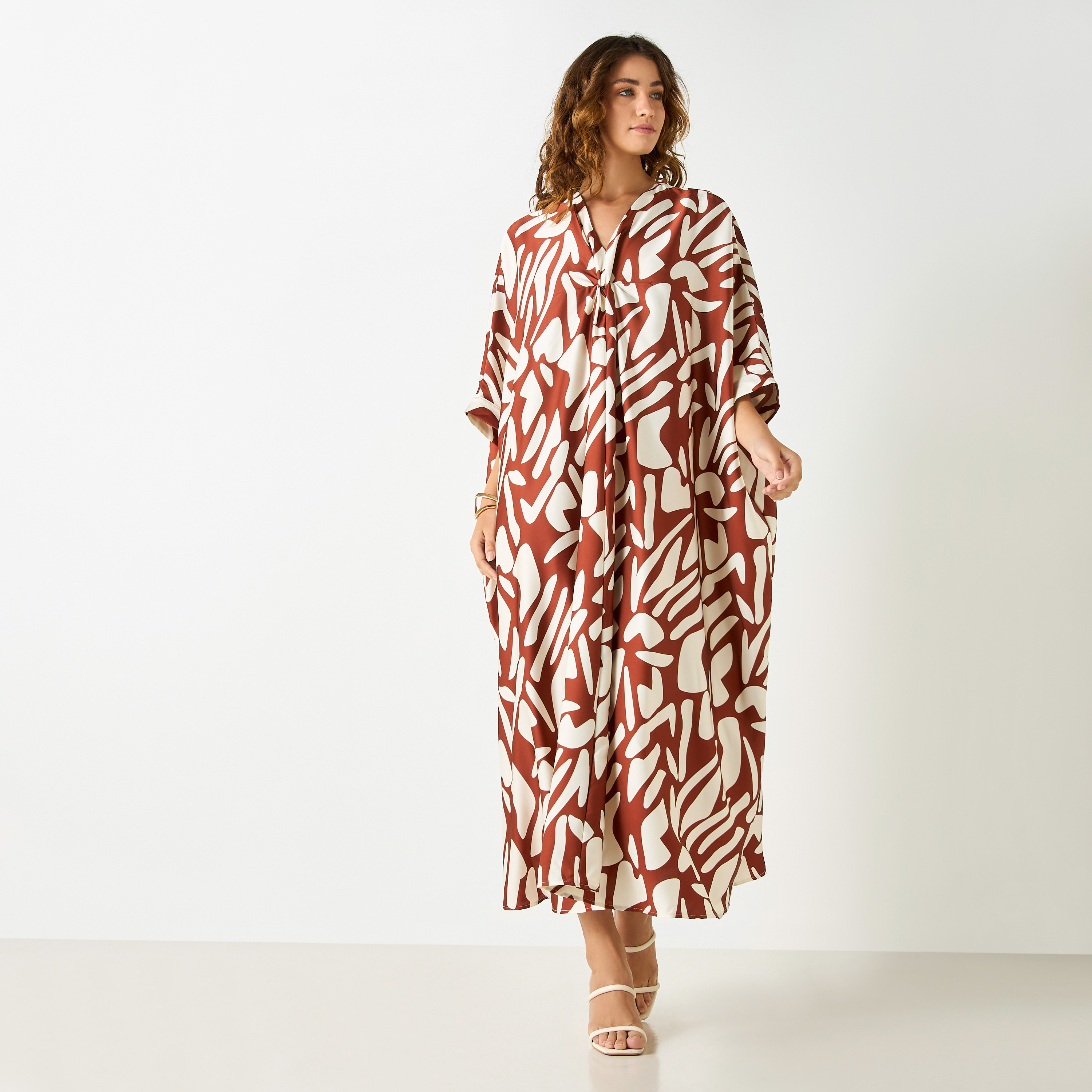 فستان قفطان بياقة V وأكمام 3/4 وطبعات-women-clothing-dresses-image-6