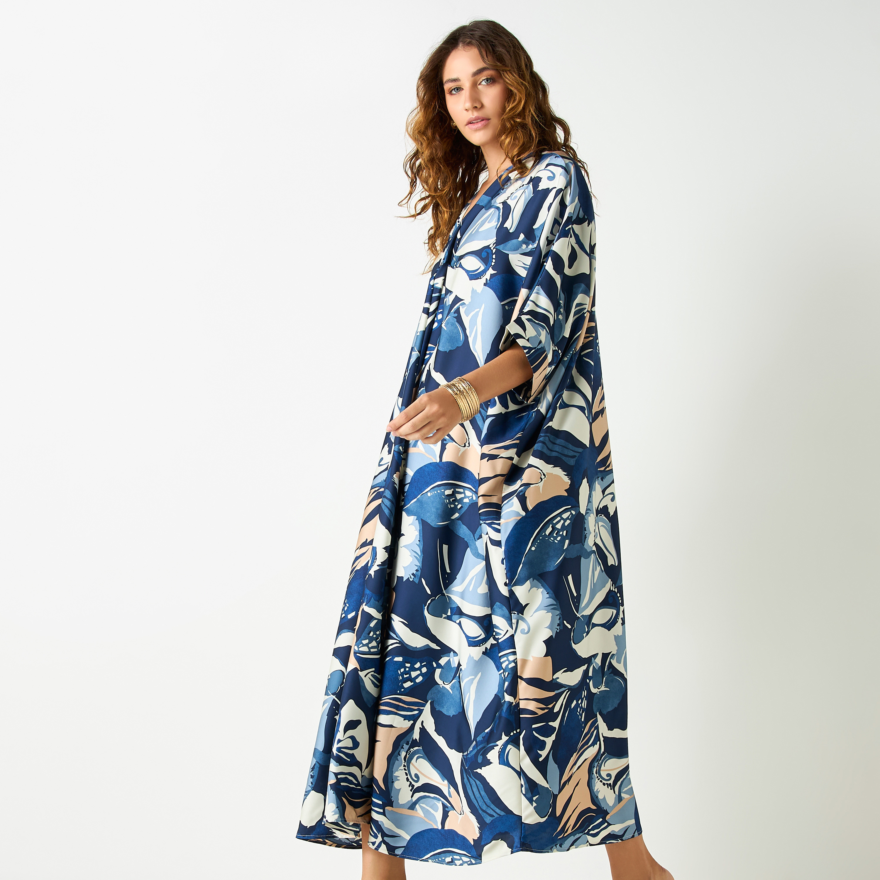 فستان قفطان بياقة V وأكمام 3/4 وطبعات-women-clothing-dresses-image-2