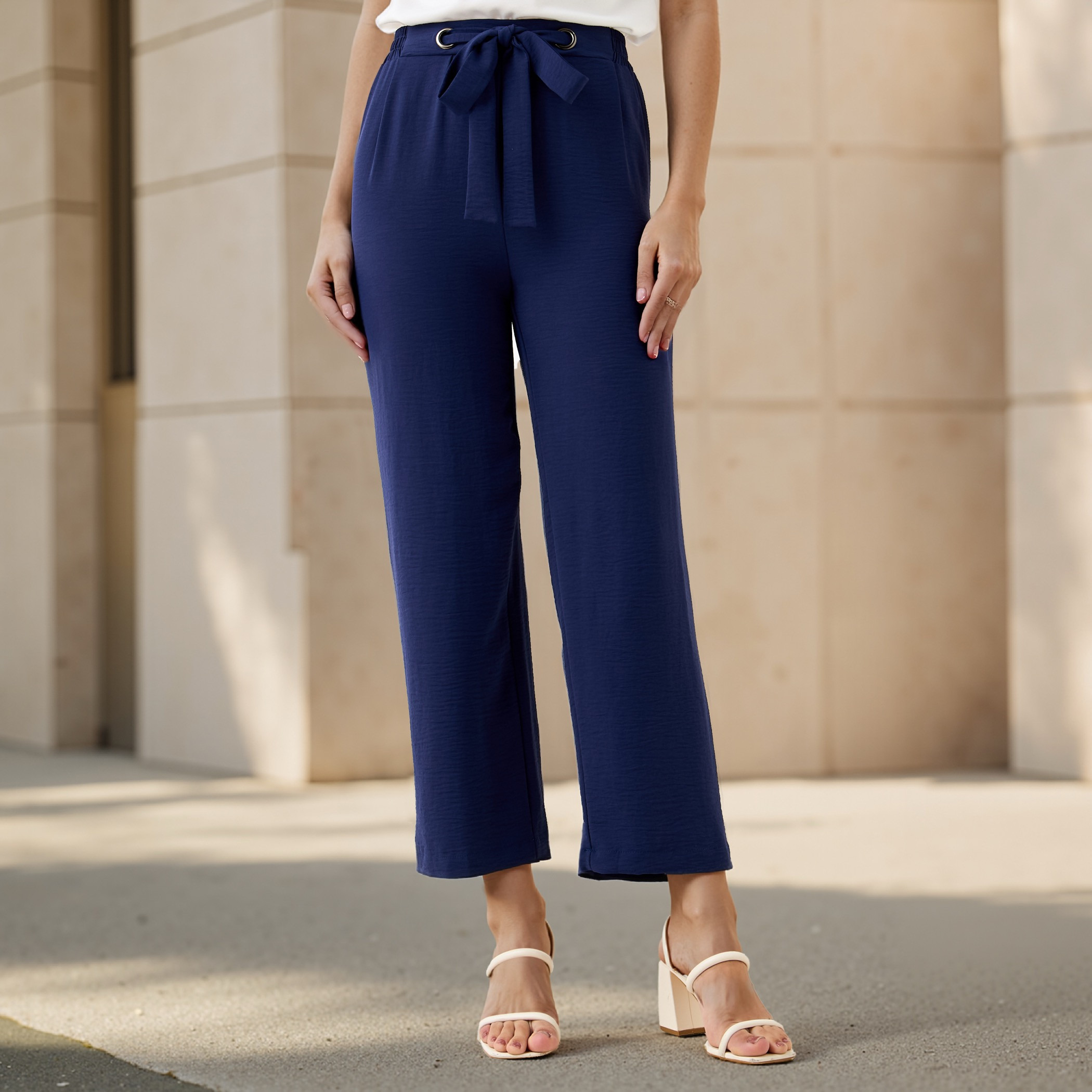 Textured Pants with Drawstring Closure-women-clothing-bottoms-trousers-image-1