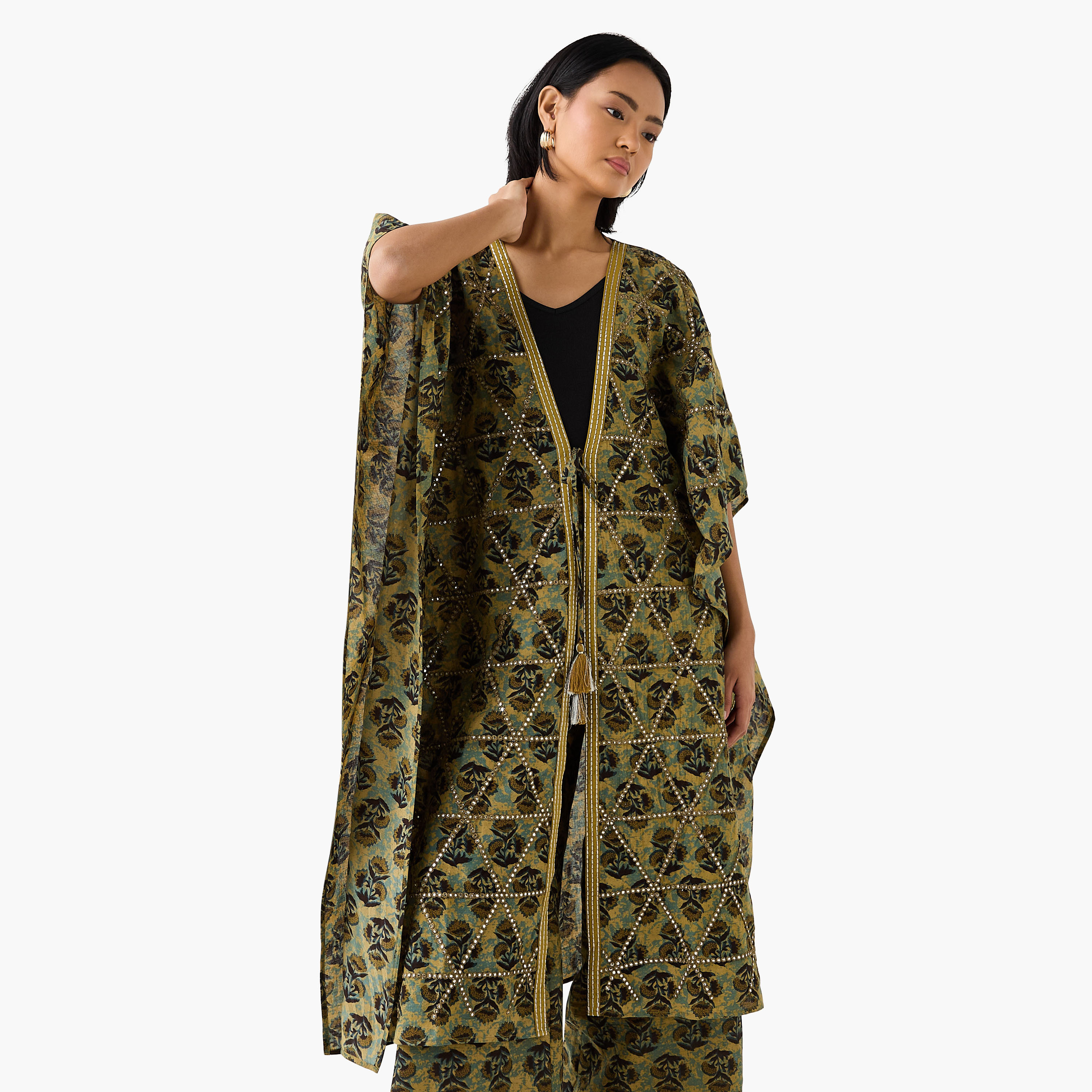 سترة كيمونو قطن مزينة برباط-women-clothing-shirtsandblouses-blouses-image-1