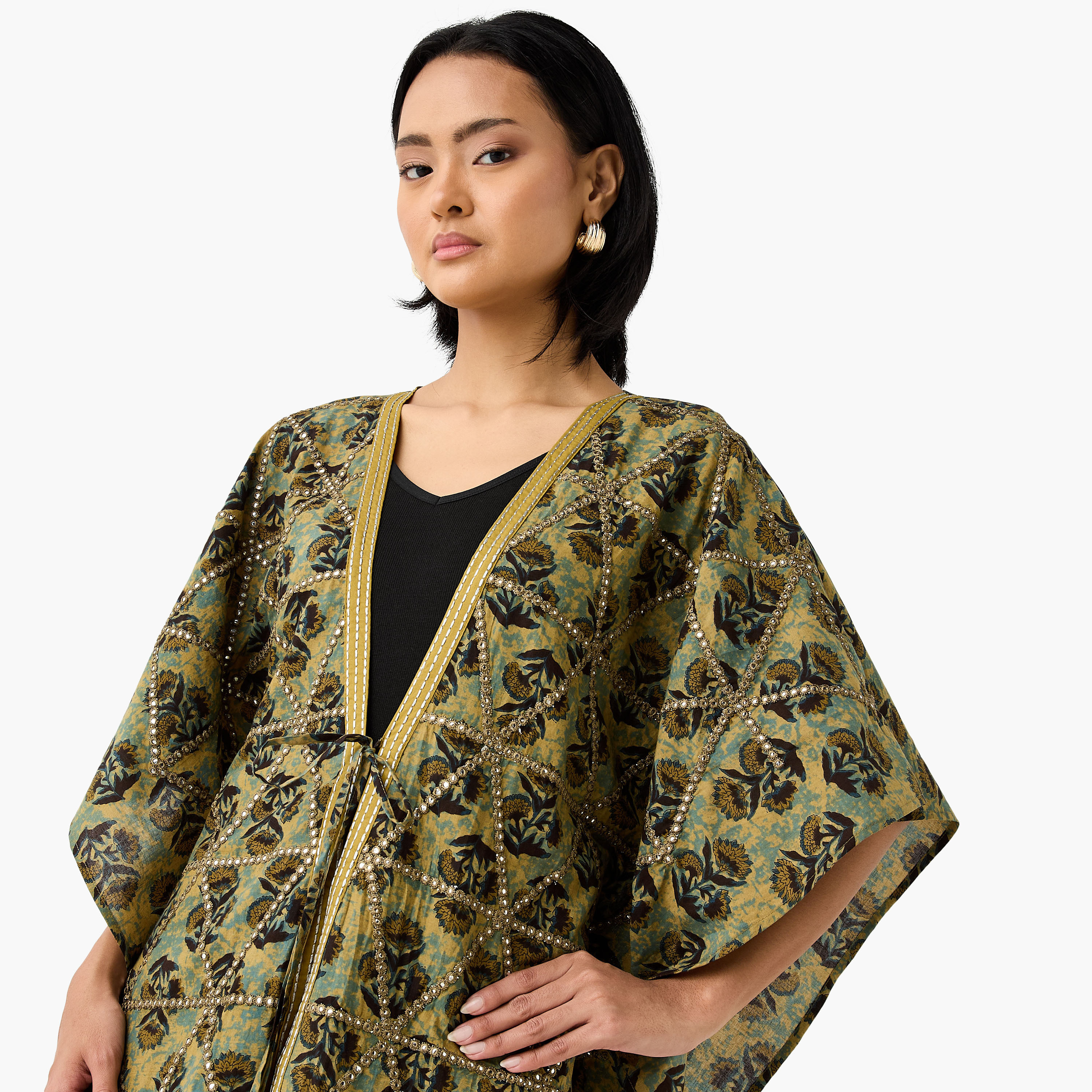 سترة كيمونو قطن مزينة برباط-women-clothing-shirtsandblouses-blouses-image-4