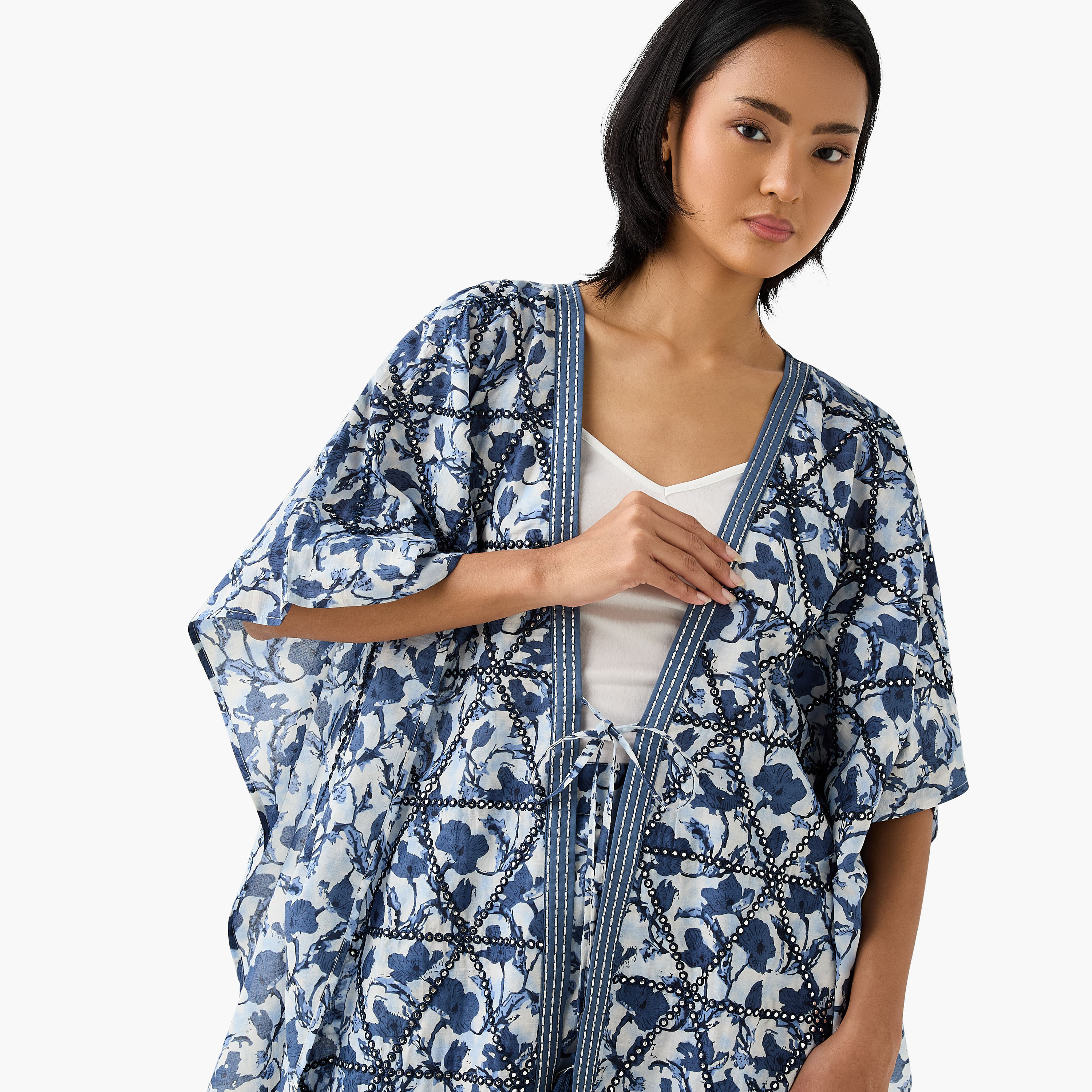 سترة كيمونو قطن مزينة برباط-women-clothing-shirtsandblouses-blouses-image-9