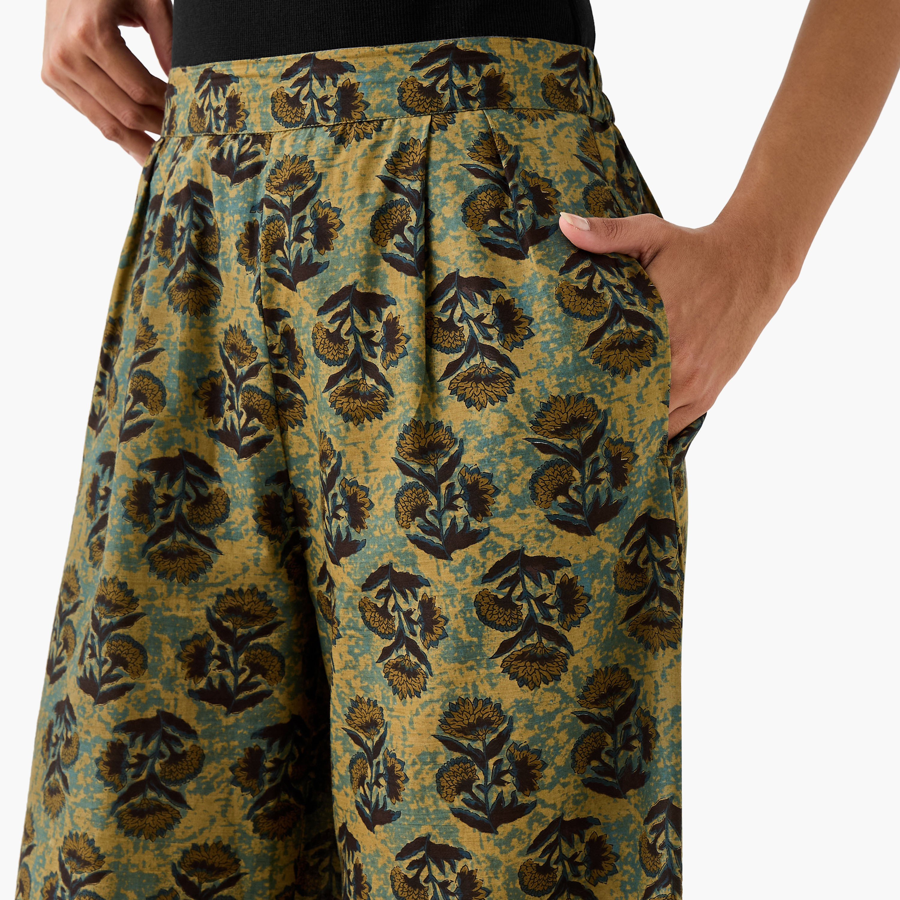 Floral Print Relaxed Fit Flexi Waist Palazzo Pants-women-clothing-bottoms-trousers-image-4
