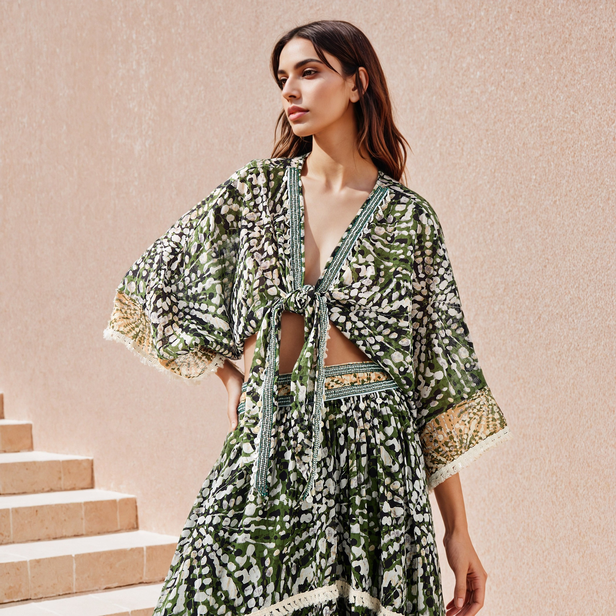 Printed V-neck Crop Cotton Top with Kaftan Sleeves-women-clothing-shirtsandblouses-blouses-image-1