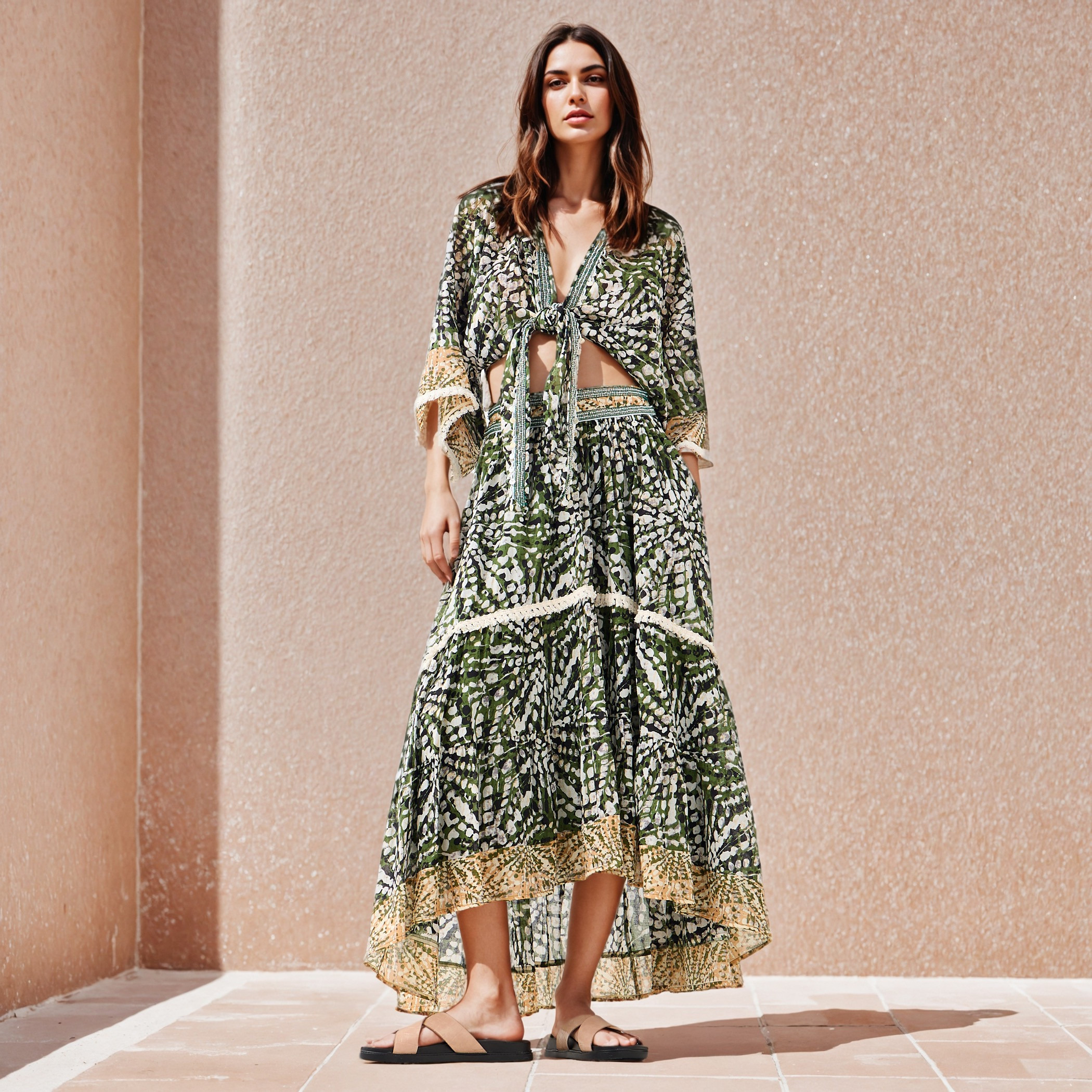 Printed V-neck Crop Cotton Top with Kaftan Sleeves-women-clothing-shirtsandblouses-blouses-image-2