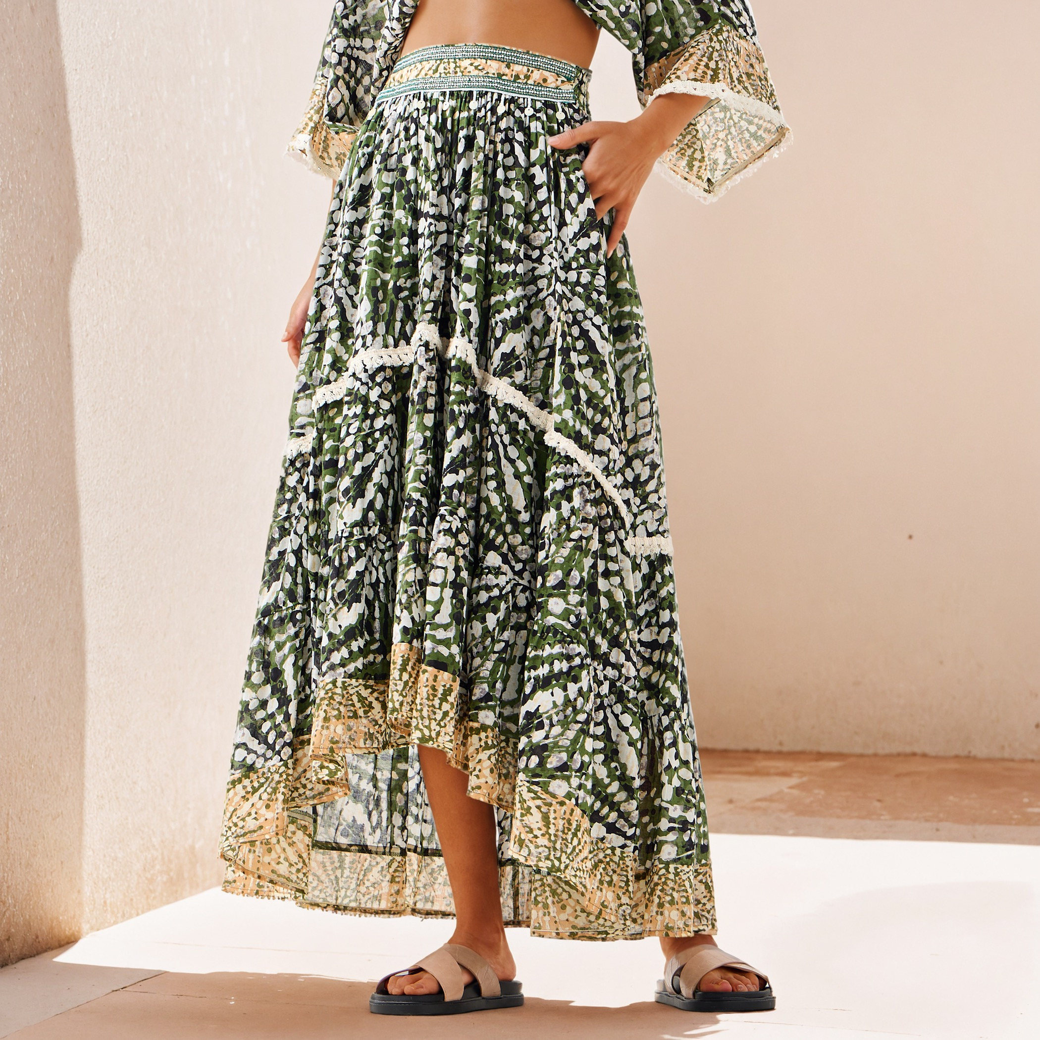 All-Over Print High-Low Skirt with Tassel Accent-women-clothing-bottoms-skirts-image-1