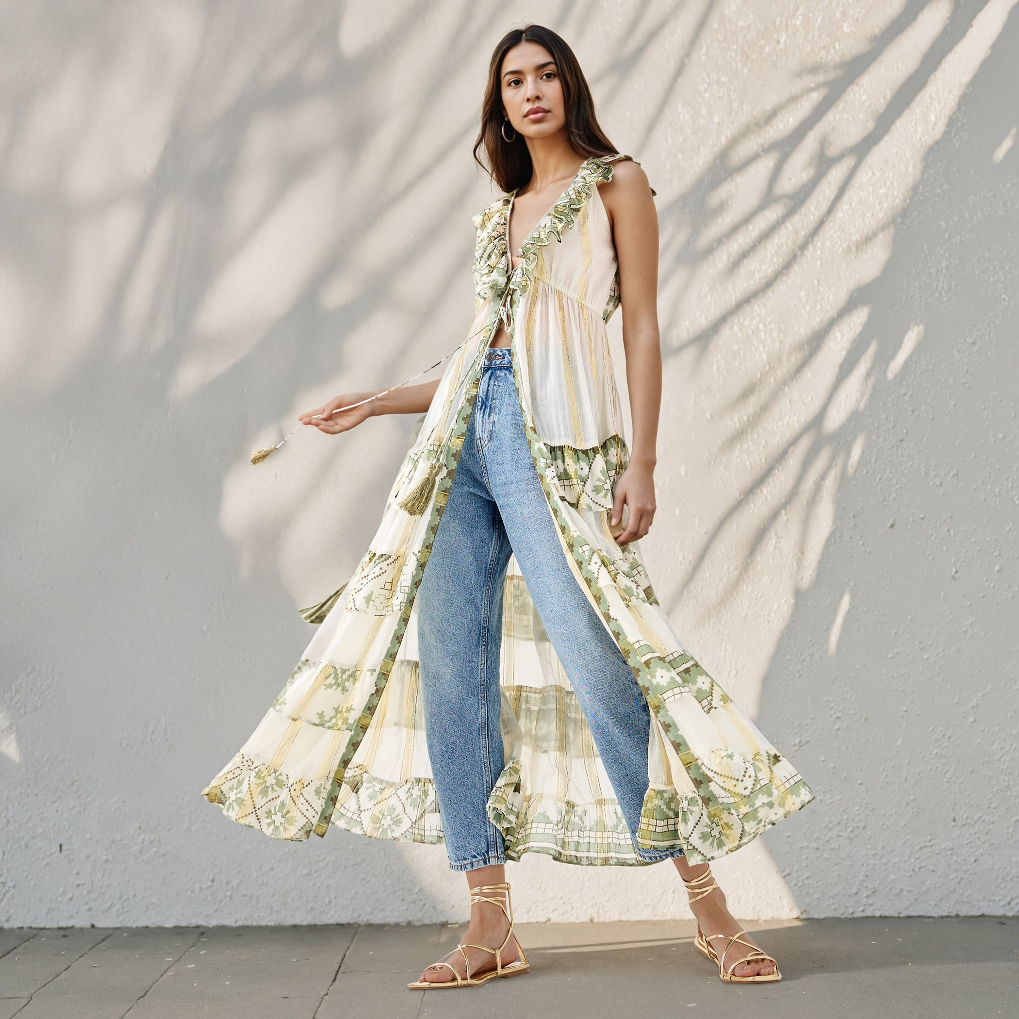 Longline Printed V-neck Open Front Shrug-women-clothing-shirtsandblouses-blouses-image-2