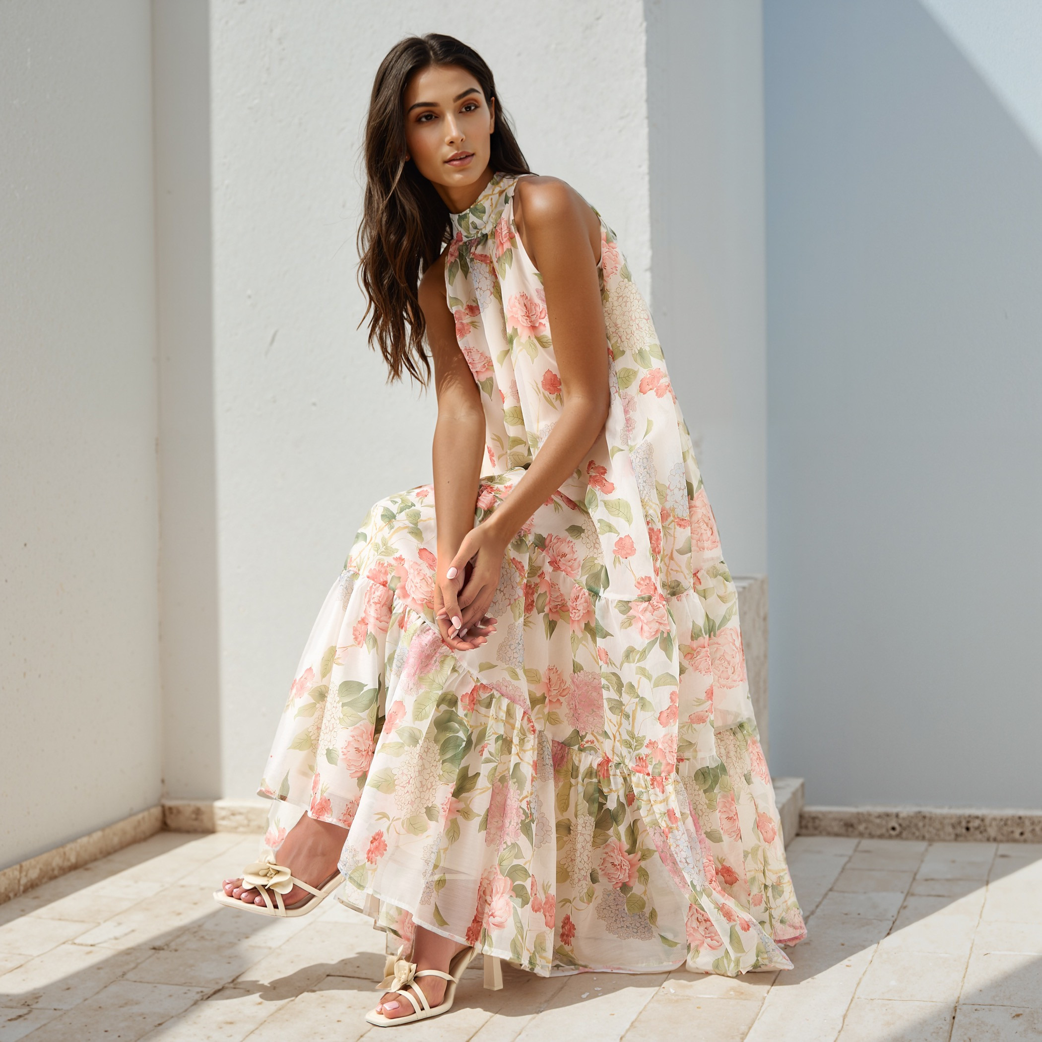 Floral Print Halter Neck Maxi Dress-women-clothing-dresses-image-1