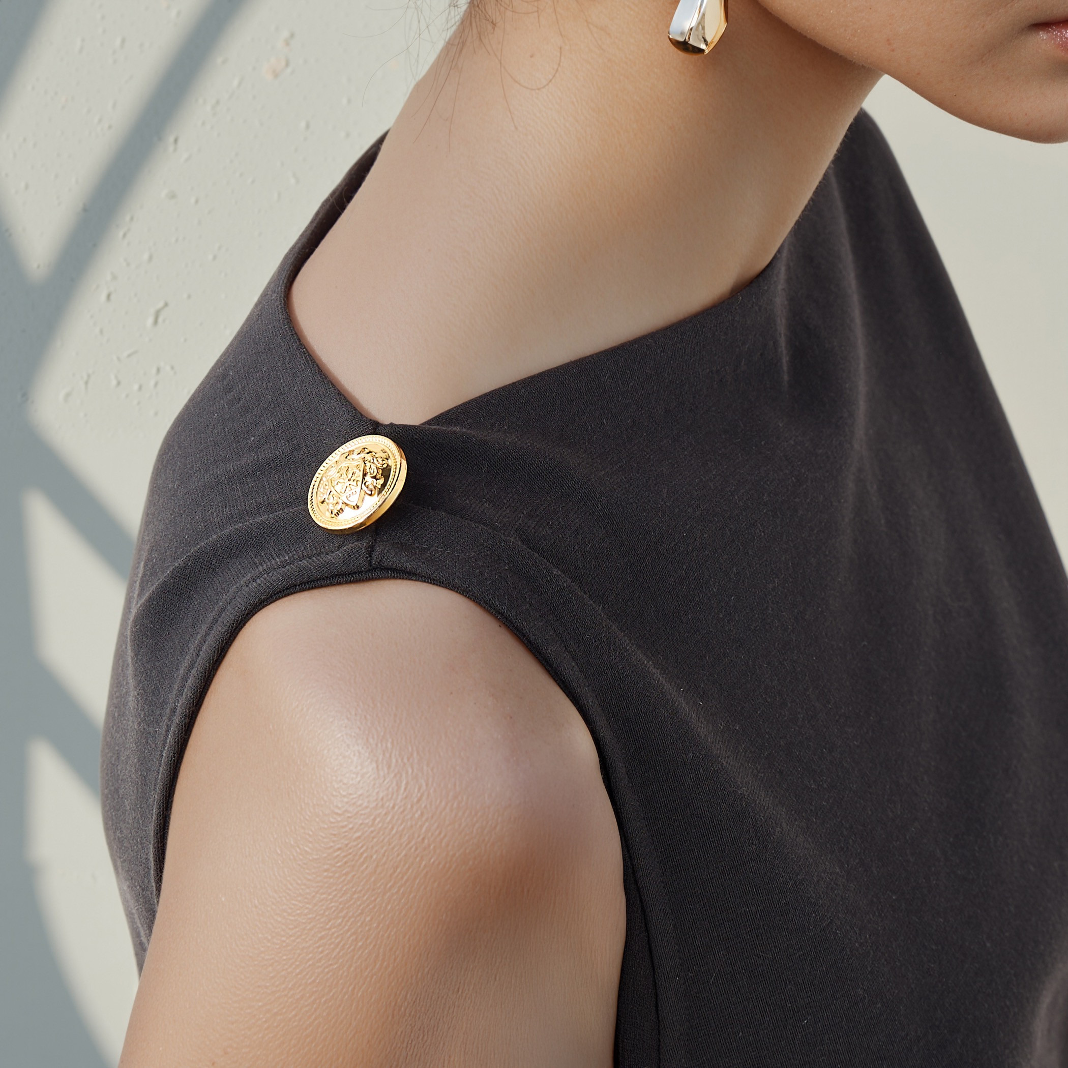 Sleeveless A-line Dress with Metal Accent Detail and Assymetrical Hem-women-clothing-dresses-image-5