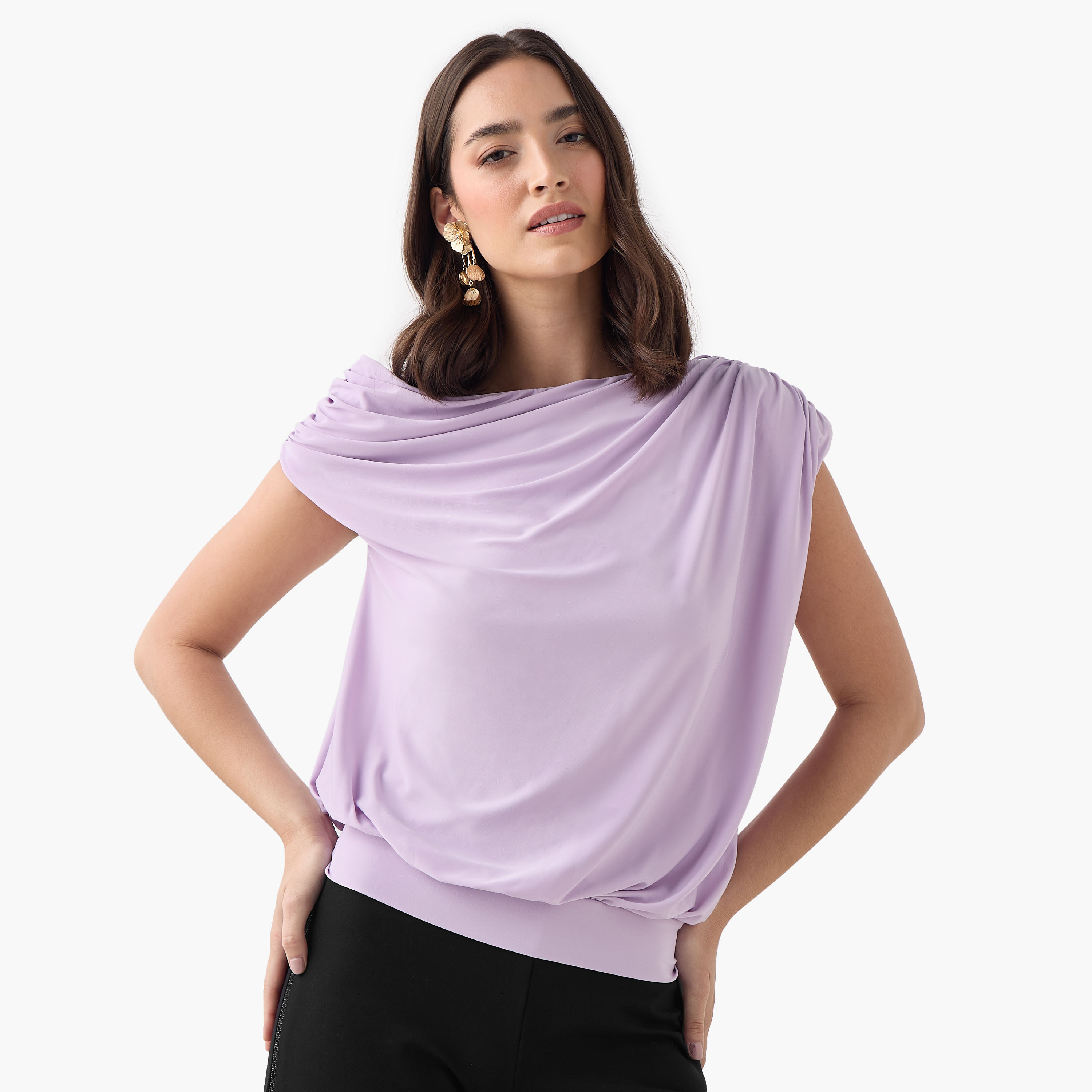 Ruched Detail Draped Top-women-clothing-shirtsandblouses-blouses-image-1