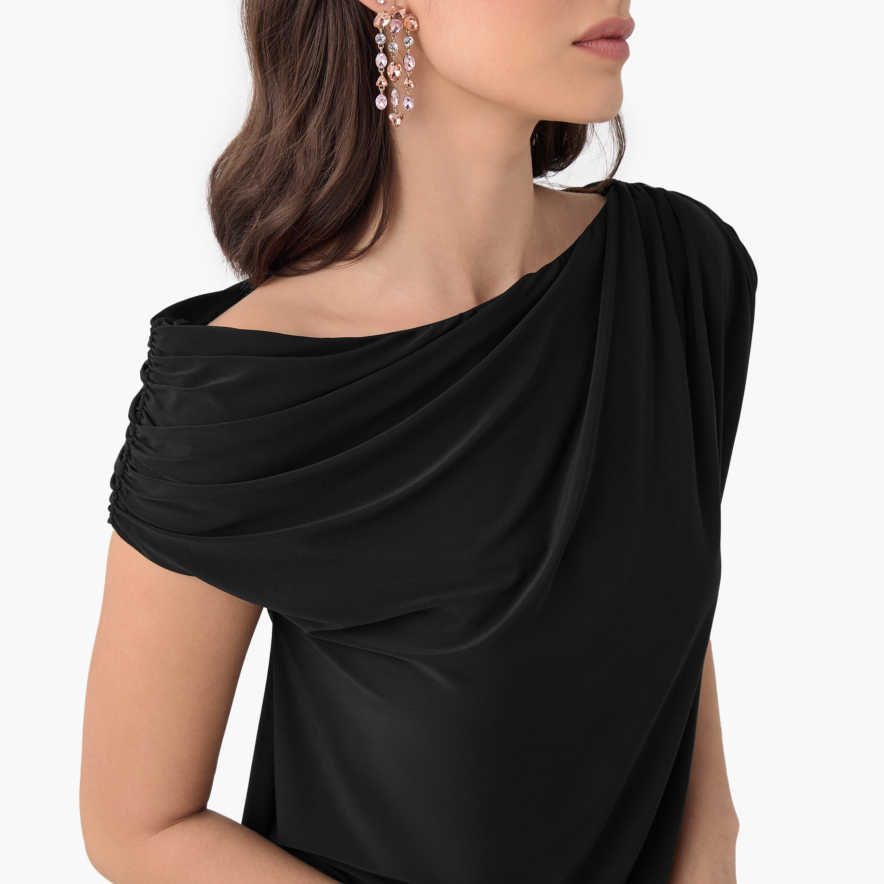 Cowl Neck Top with Short Sleeves and Ruched Detail-women-clothing-shirtsandblouses-blouses-image-4