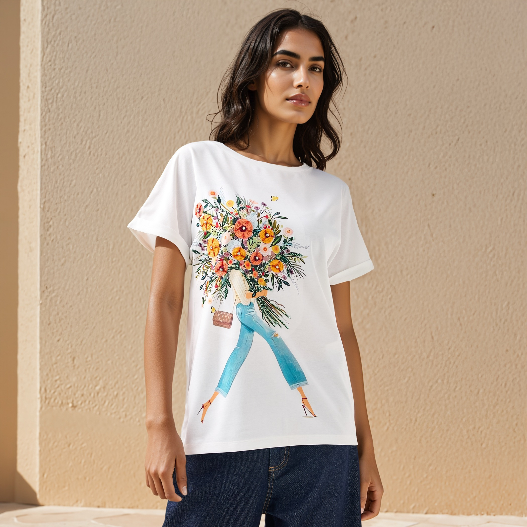 Bouquet Print T-shirt-women-clothing-tshirts-image-1