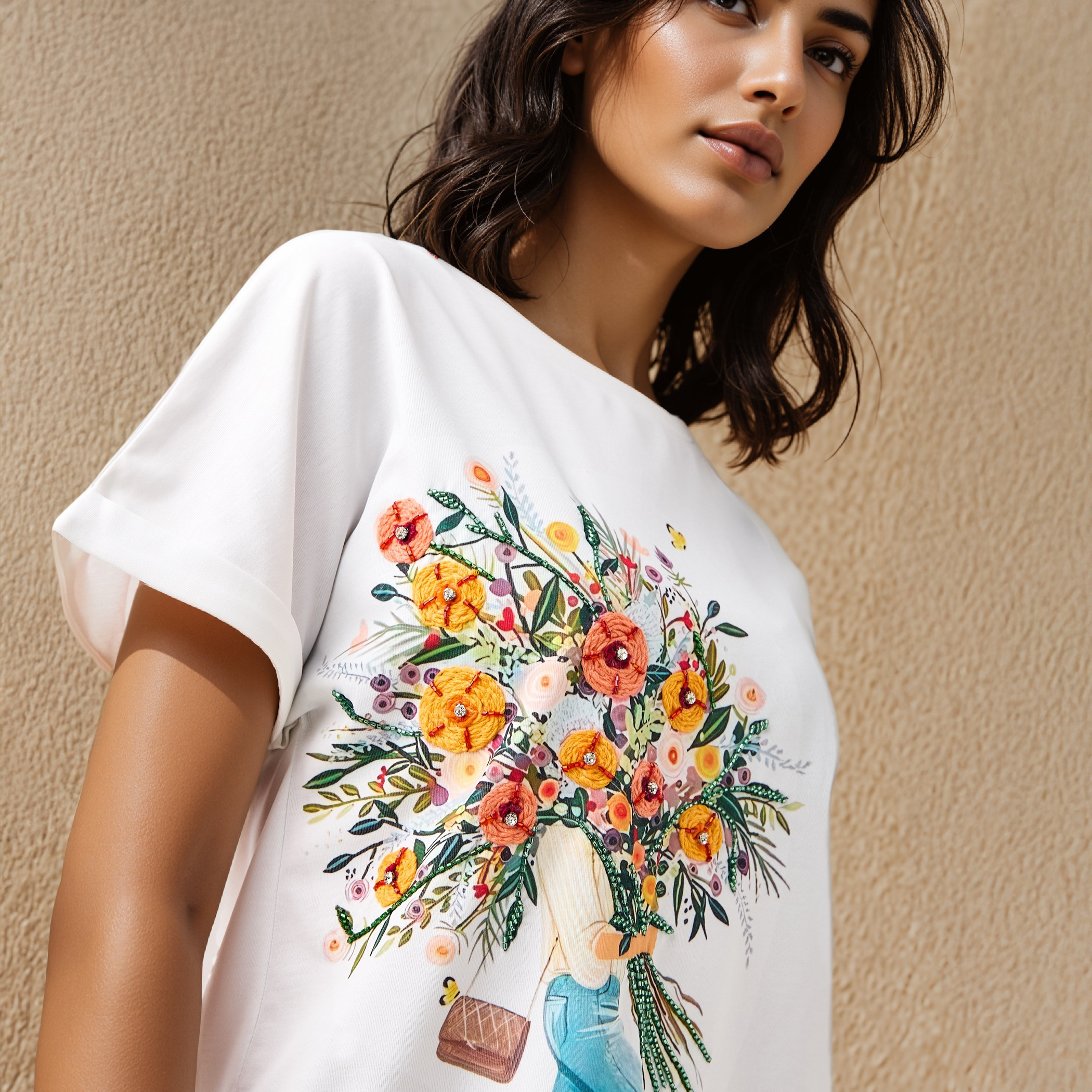 Bouquet Print T-shirt-women-clothing-tshirts-image-4