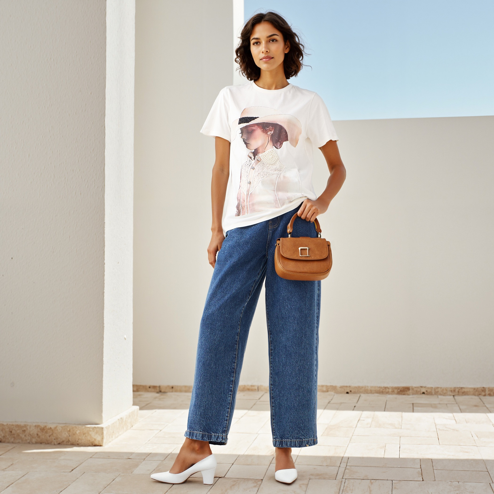 تيشيرت بياقة ضيقة وطبعات جرافيك-women-clothing-tshirts-image-2